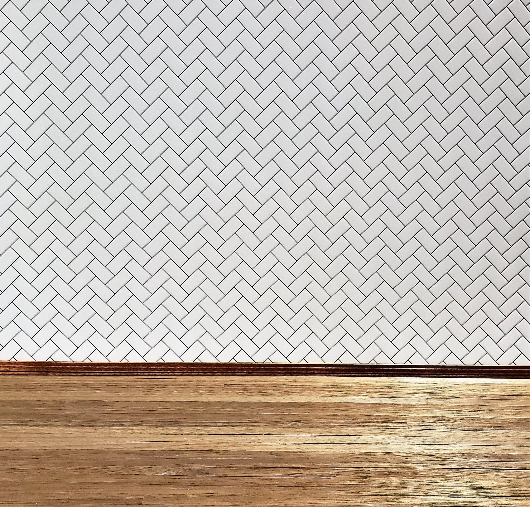 Dollhouse Subway Tile Herringbone White Embossed Glossy Card 1:12 Dark Grout - Image 3