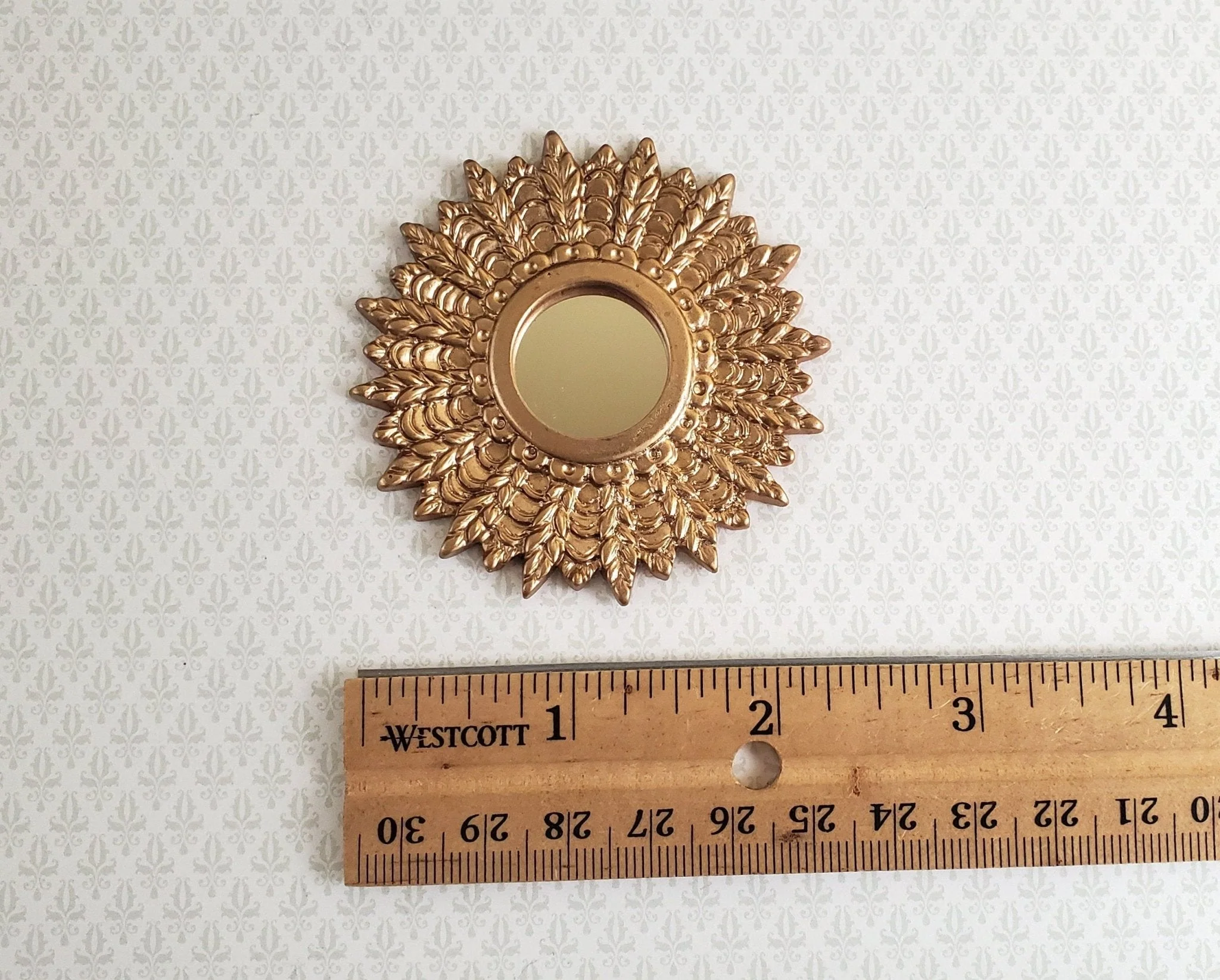 Dollhouse Miniature Sunburst Mirror Gold Frame 1:12 Scale 2 3/8" - Image 2