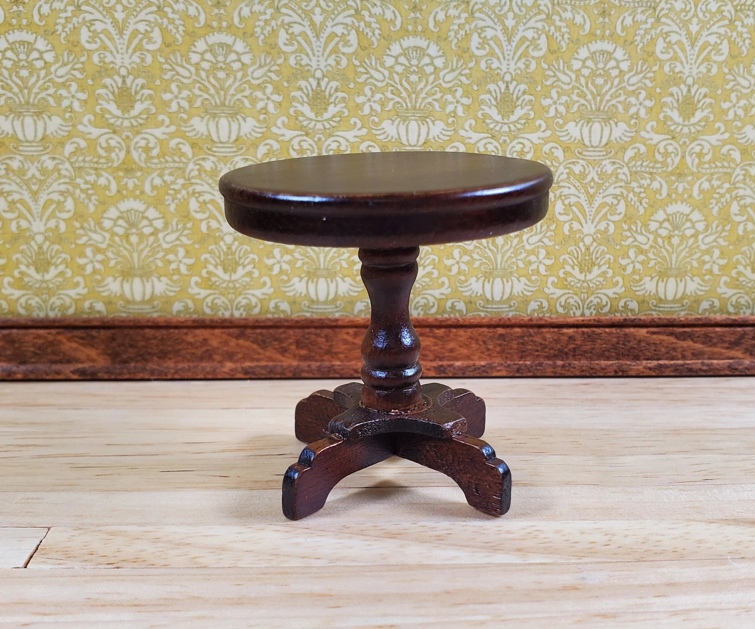 Dollhouse Miniature Table Small Round Side or End Table Walnut Finish 1:12 Scale - Image 3