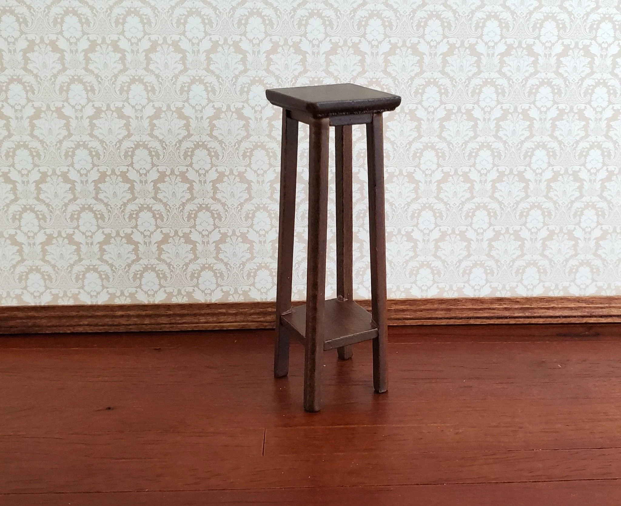 Dollhouse Miniature Tall Fern or Plant Stand Wood Walnut Finish 1:12 Scale Furniture
