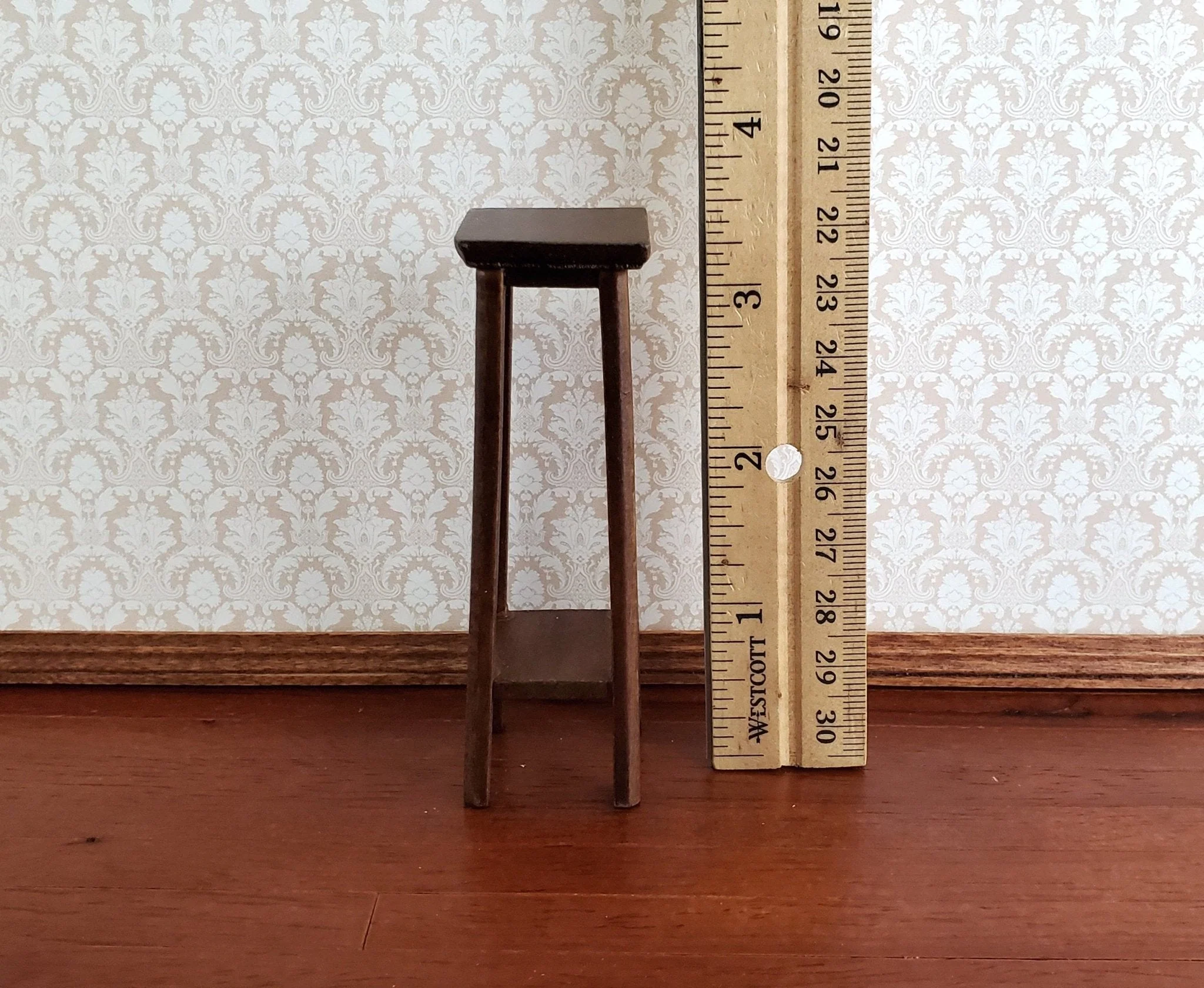 Dollhouse Miniature Tall Fern or Plant Stand Wood Walnut Finish 1:12 Scale Furniture - Image 2