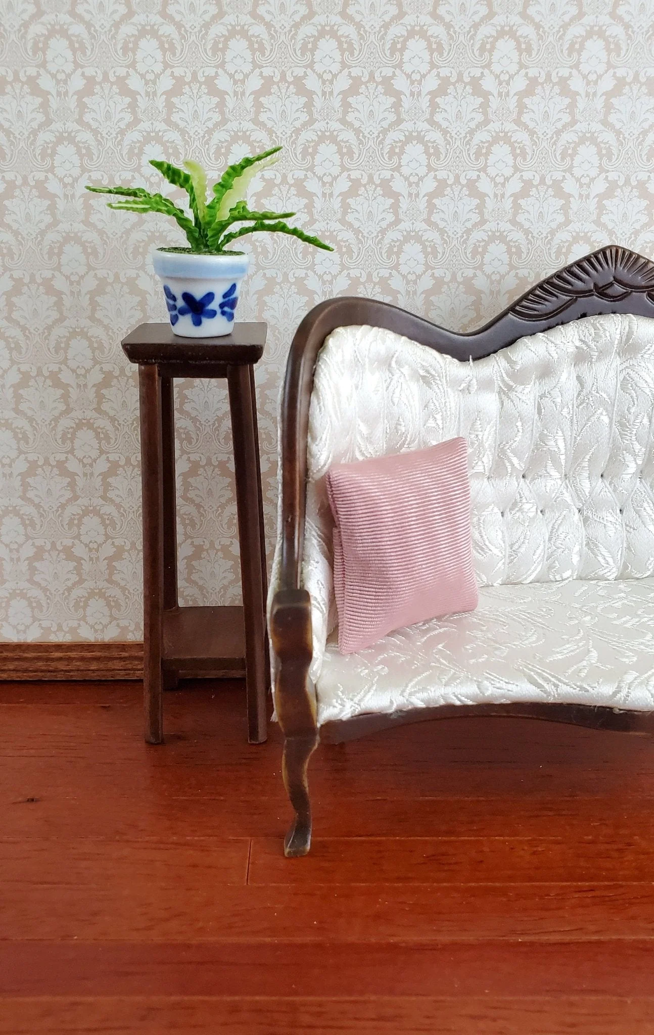 Dollhouse Miniature Tall Fern or Plant Stand Wood Walnut Finish 1:12 Scale Furniture - Image 3