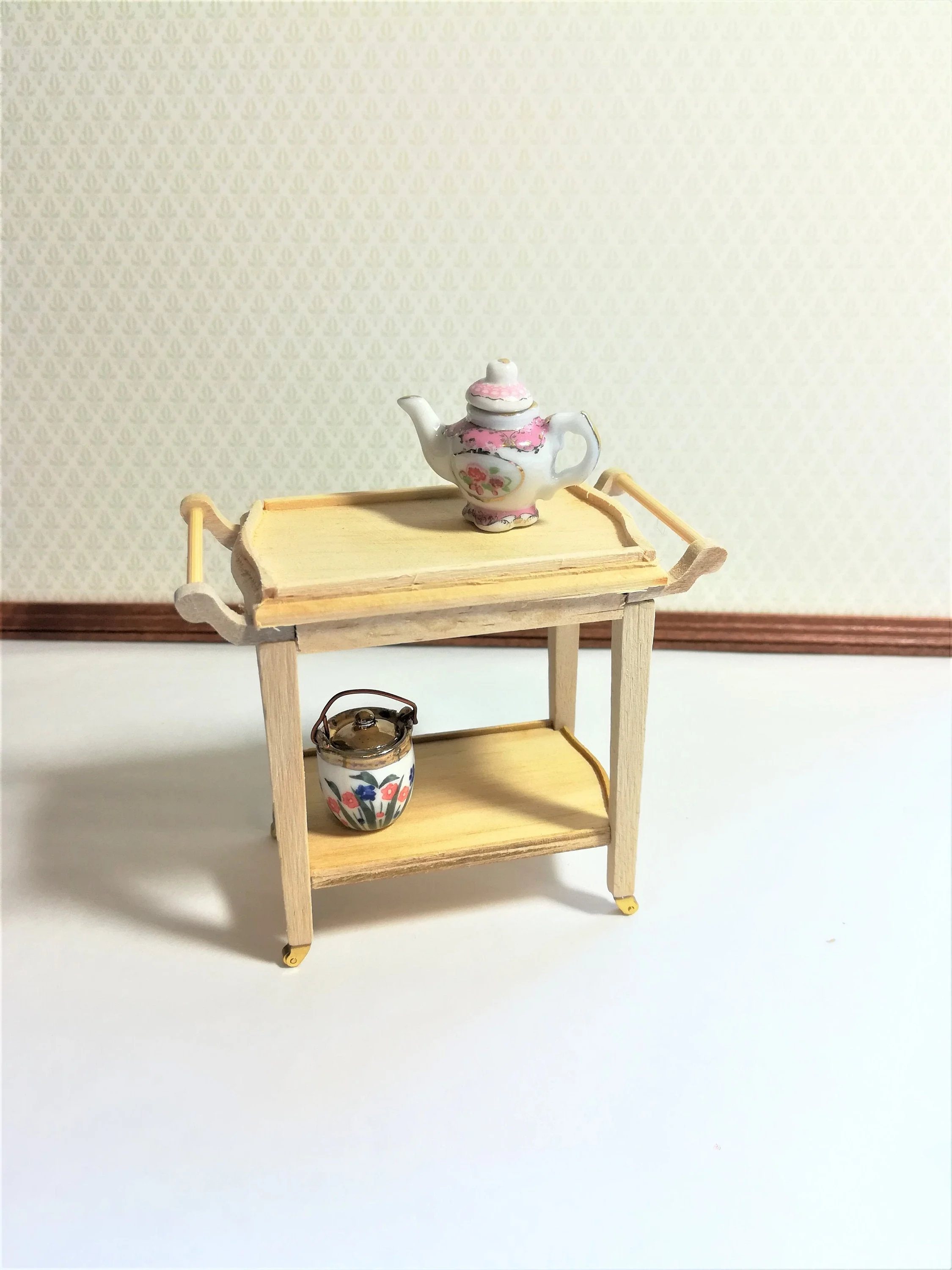 Dollhouse Tea Beverage Serving Cart or Trolley Two Tiered 1:12 Scale Unpainted - Image 3