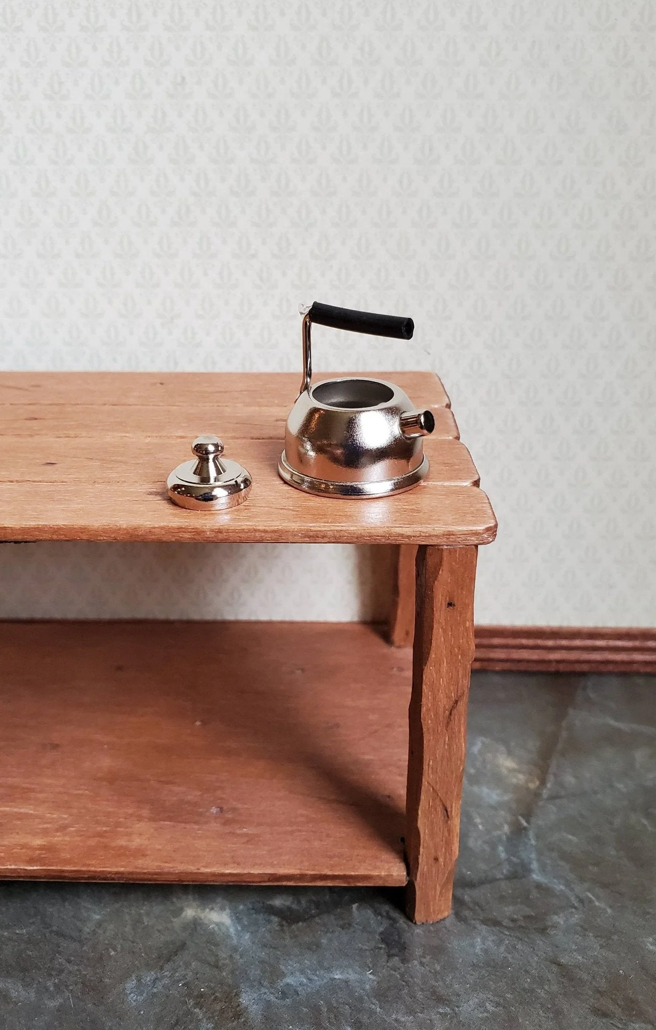 Dollhouse Miniature Teapot Kettle Modern Silver & Black 1:12 Scale Kitchen Accessories - Image 3
