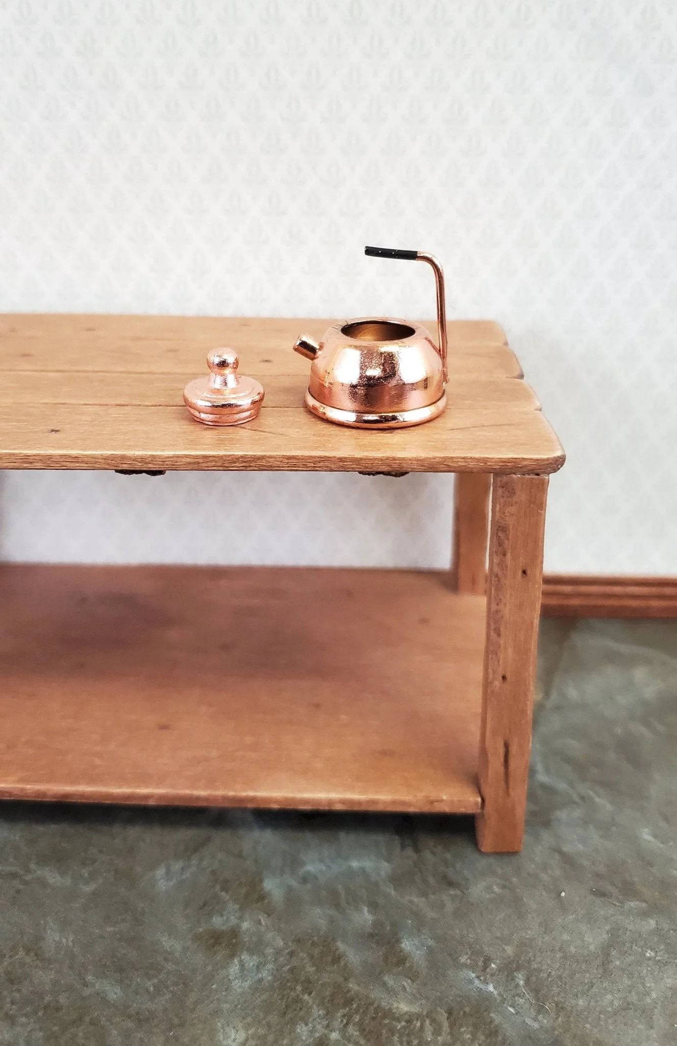 Dollhouse Miniature Teapot Tea Kettle Modern Copper 1:12 Scale Kitchen Accessories - Image 2