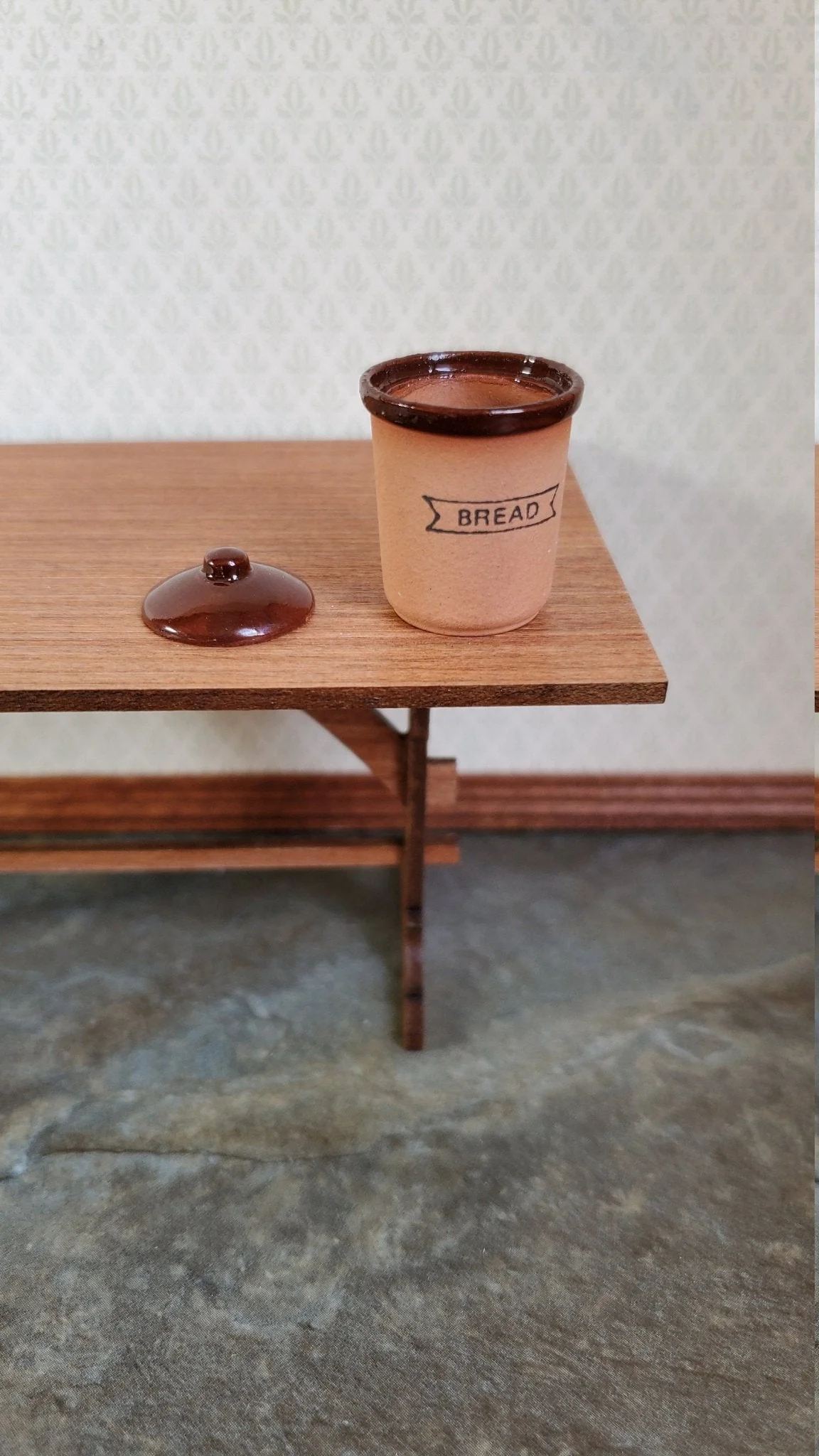 Dollhouse Miniature Terra Cotta Bin Crock BREAD with Lid 1:12 Scale Handmade Kitchen - Image 2