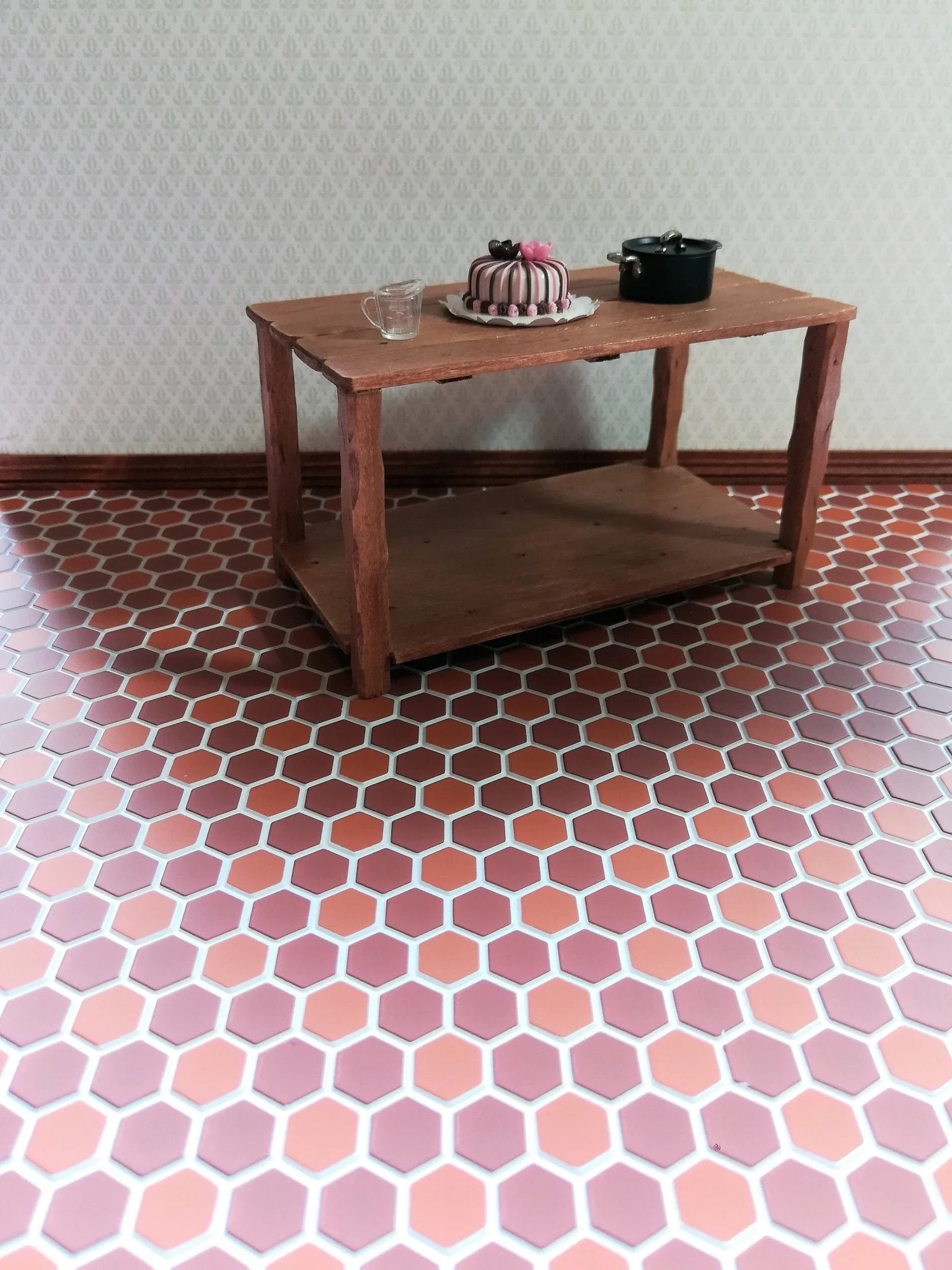 Dollhouse Miniature Terra Cotta Hexagon Faux Tile Flooring Textured 1:12 Scale - Image 4