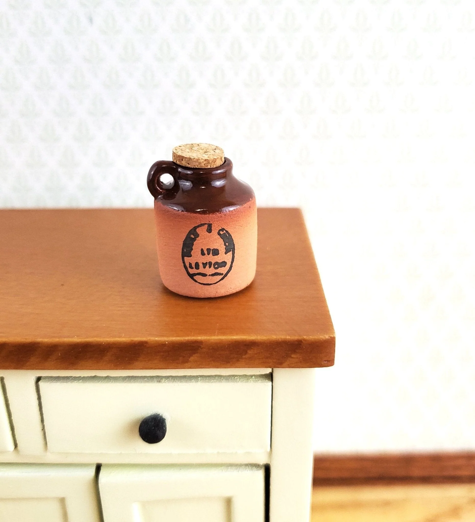 Dollhouse Miniature Terracotta Jug w/ Cork Handle Demijohn Crock 1:12 Scale 20mm Handmade