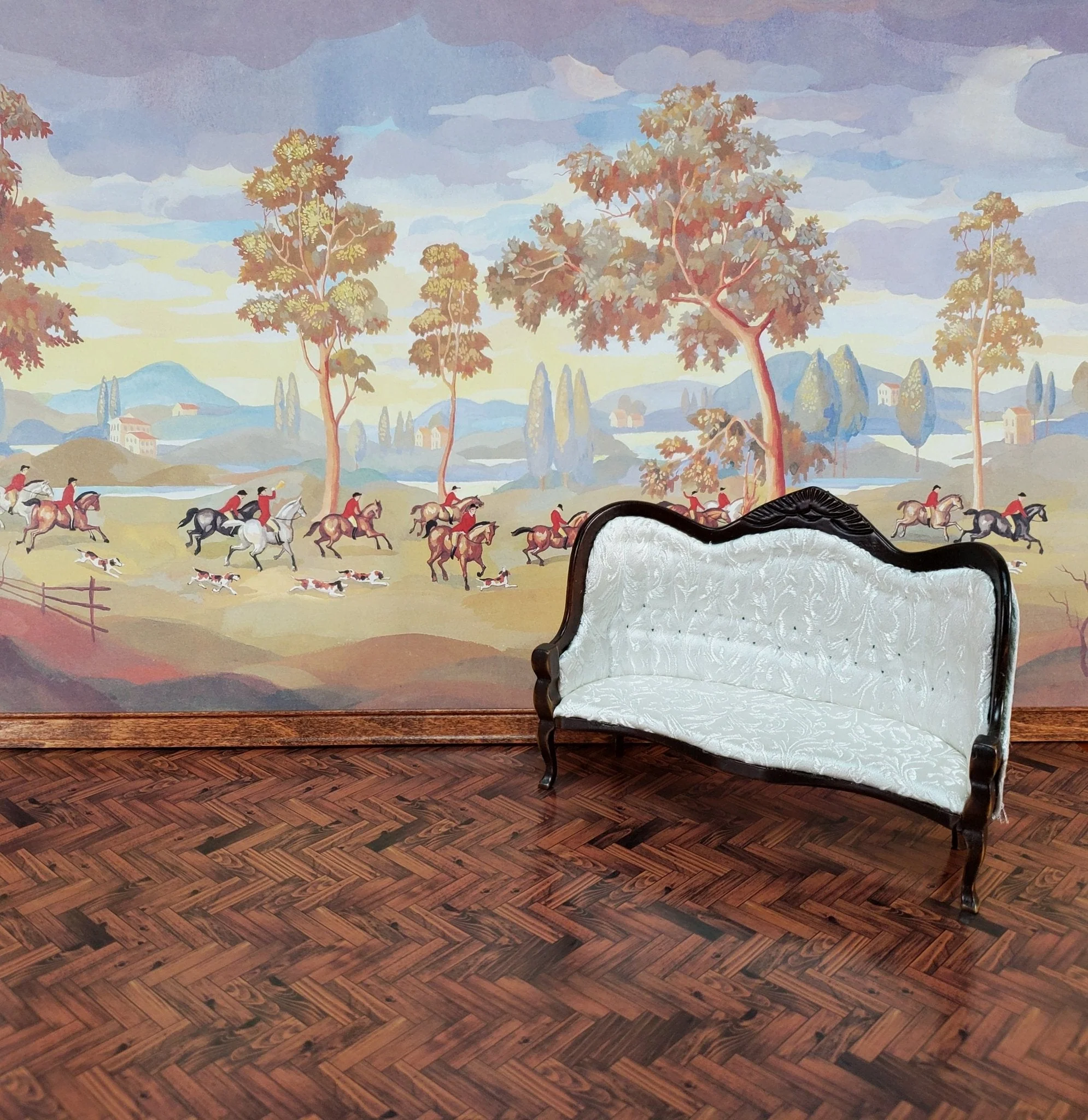Dollhouse Wallpaper The Hunt Mural MiniGraphics 1:12 Scale Horses & Dogs - Image 4
