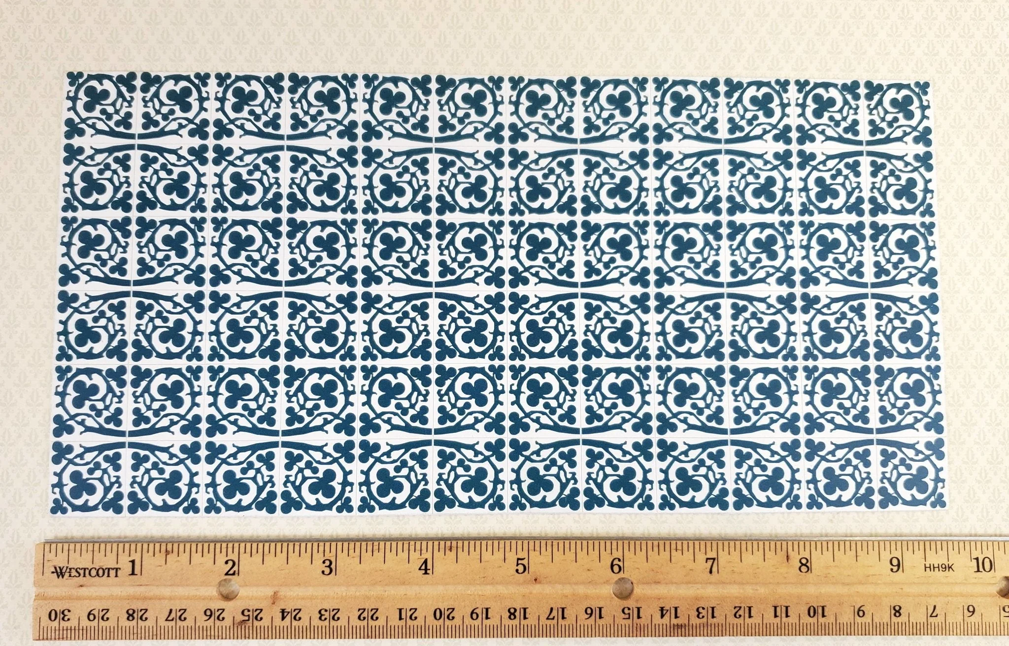 Dollhouse Miniature Tile Floor Sheet Blue/Green Ivy Clover 1:12 Scale World Model - Image 2