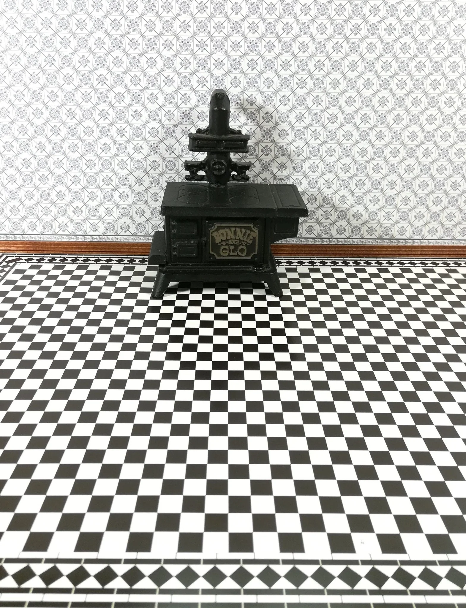 Dollhouse Miniature Tile Flooring Black & White Checked Diamonds Squares 1:12 Scale - Image 4