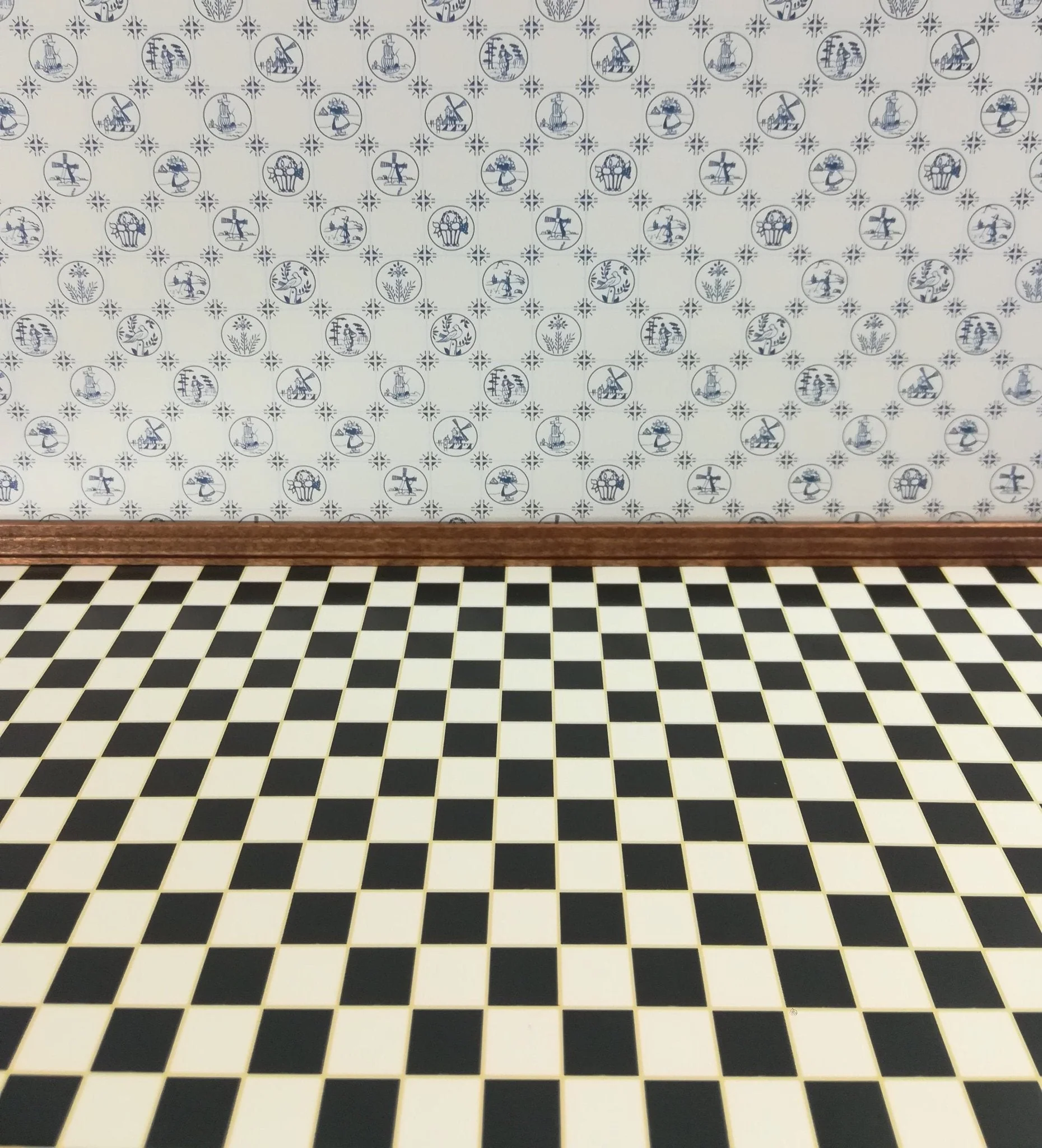 Dollhouse Miniature Tile Flooring Black & White Checked Squares 1:12 Scale Floor - Image 3