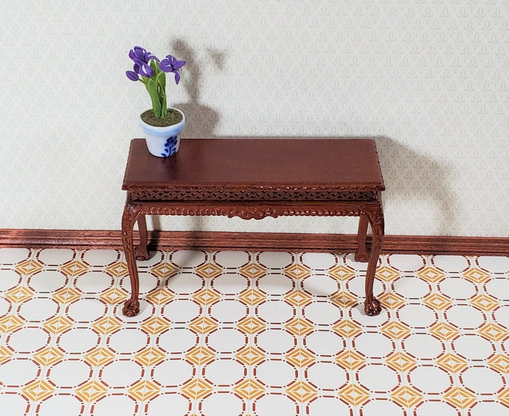 Dollhouse Miniature Tile Flooring Sheet Gold Maroon Cream 1:12 Scale Break Off Pieces - Image 3
