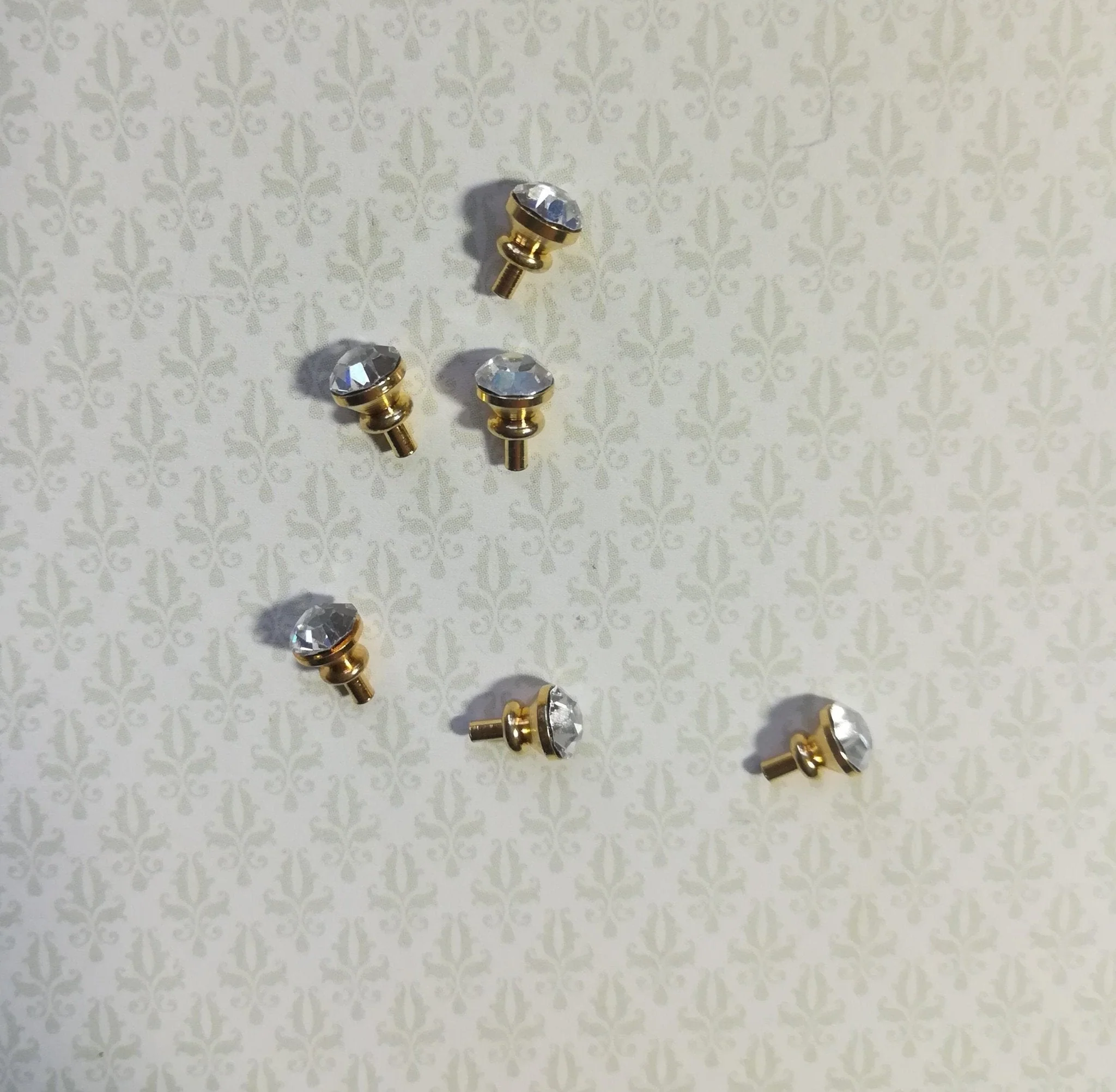 Dollhouse Miniature Tiny Crystal & Gold Doorknobs or Drawer Pulls Set of 6 1:12 Scale or Fairy Garden - Image 2