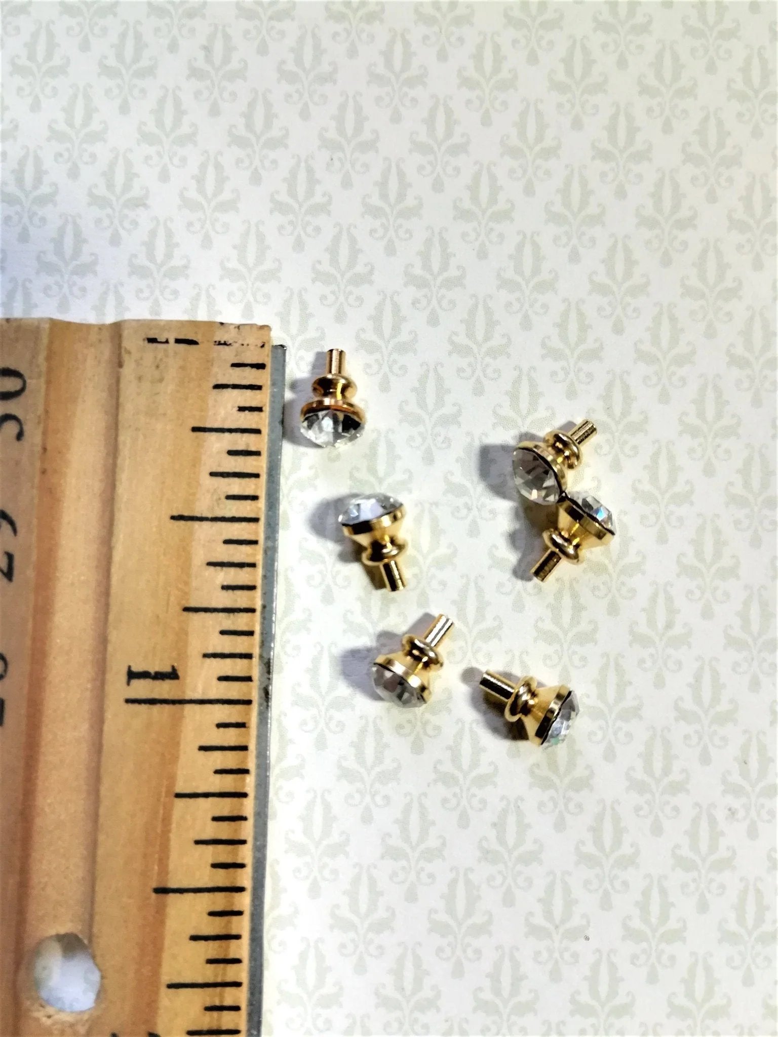 Dollhouse Miniature Tiny Crystal & Gold Doorknobs or Drawer Pulls Set of 6 1:12 Scale or Fairy Garden - Image 3