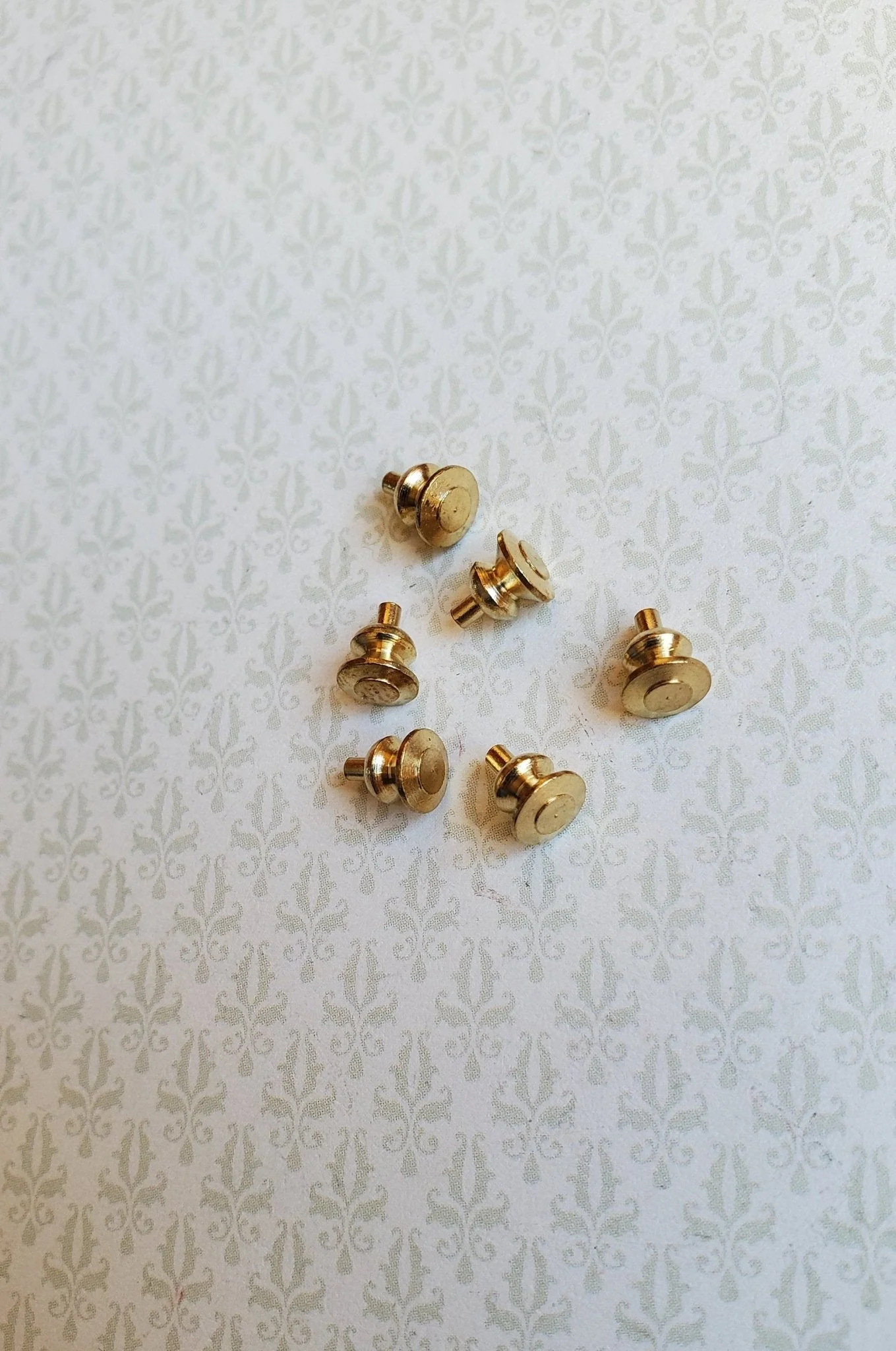 Dollhouse Miniature Tiny Gold Brass Knobs for Door or Drawer Pulls Set of 6 1:12 Scale or Fairy Garden