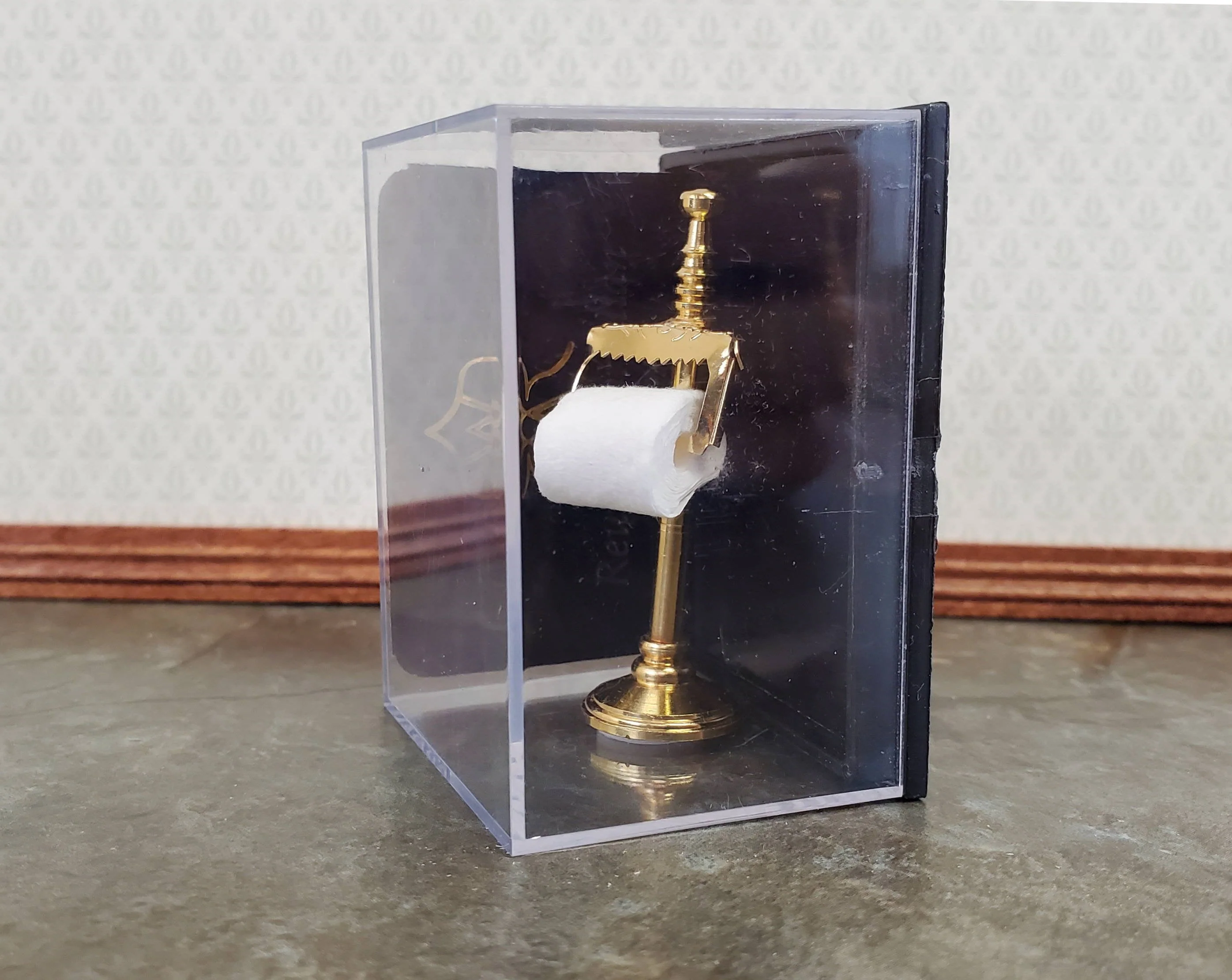 Dollhouse Miniature Toilet Paper Stand Brass Gold Reutter 1:12 Scale Bathroom Decor - Image 2