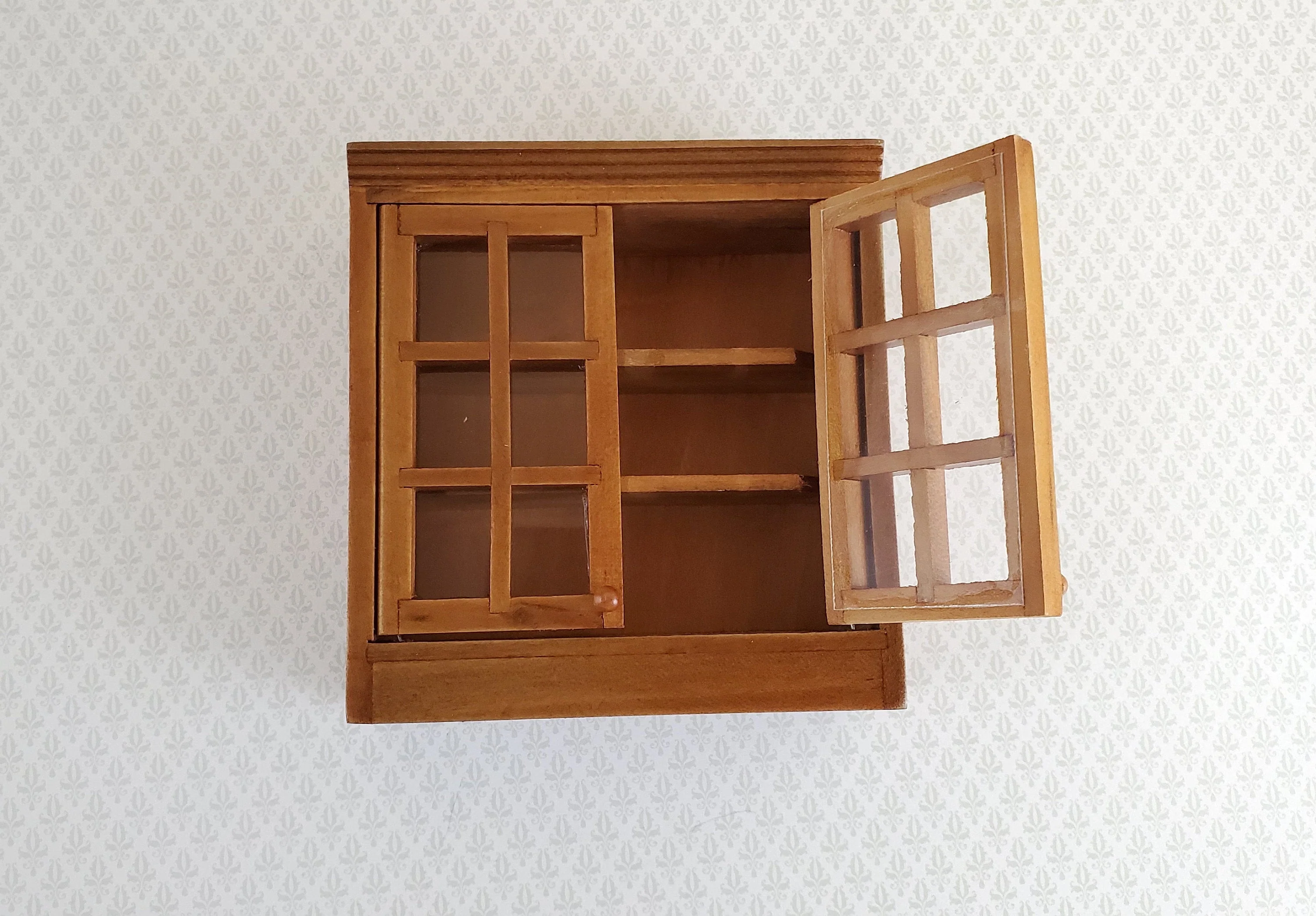 Dollhouse Miniature Upper Kitchen Cabinet Walnut Finish 1:12 Scale Hanging Cabinet - Image 3