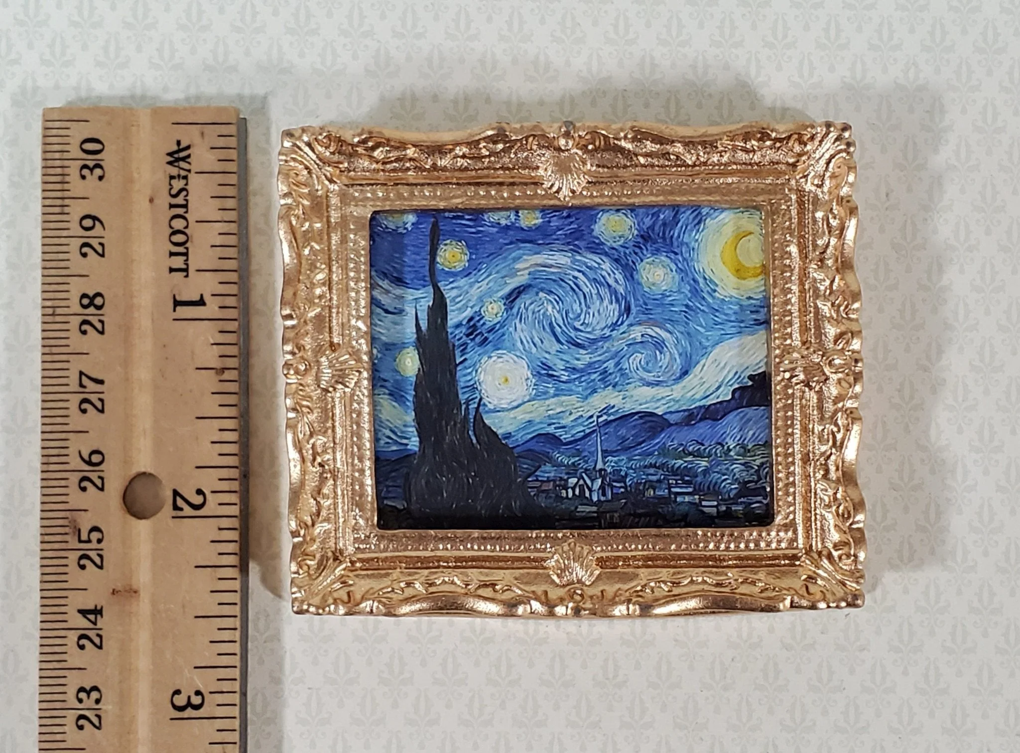 Dollhouse Miniature Van Gogh Starry Night Framed Print 1:12 Scale Handmade - Image 3
