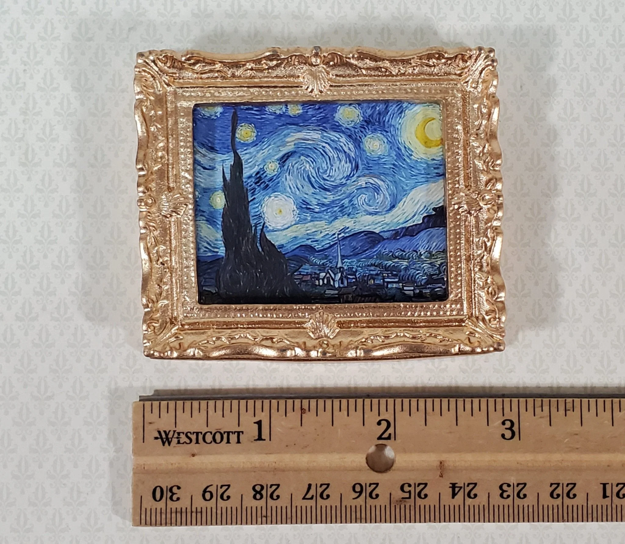 Dollhouse Miniature Van Gogh Starry Night Framed Print 1:12 Scale Handmade - Image 4