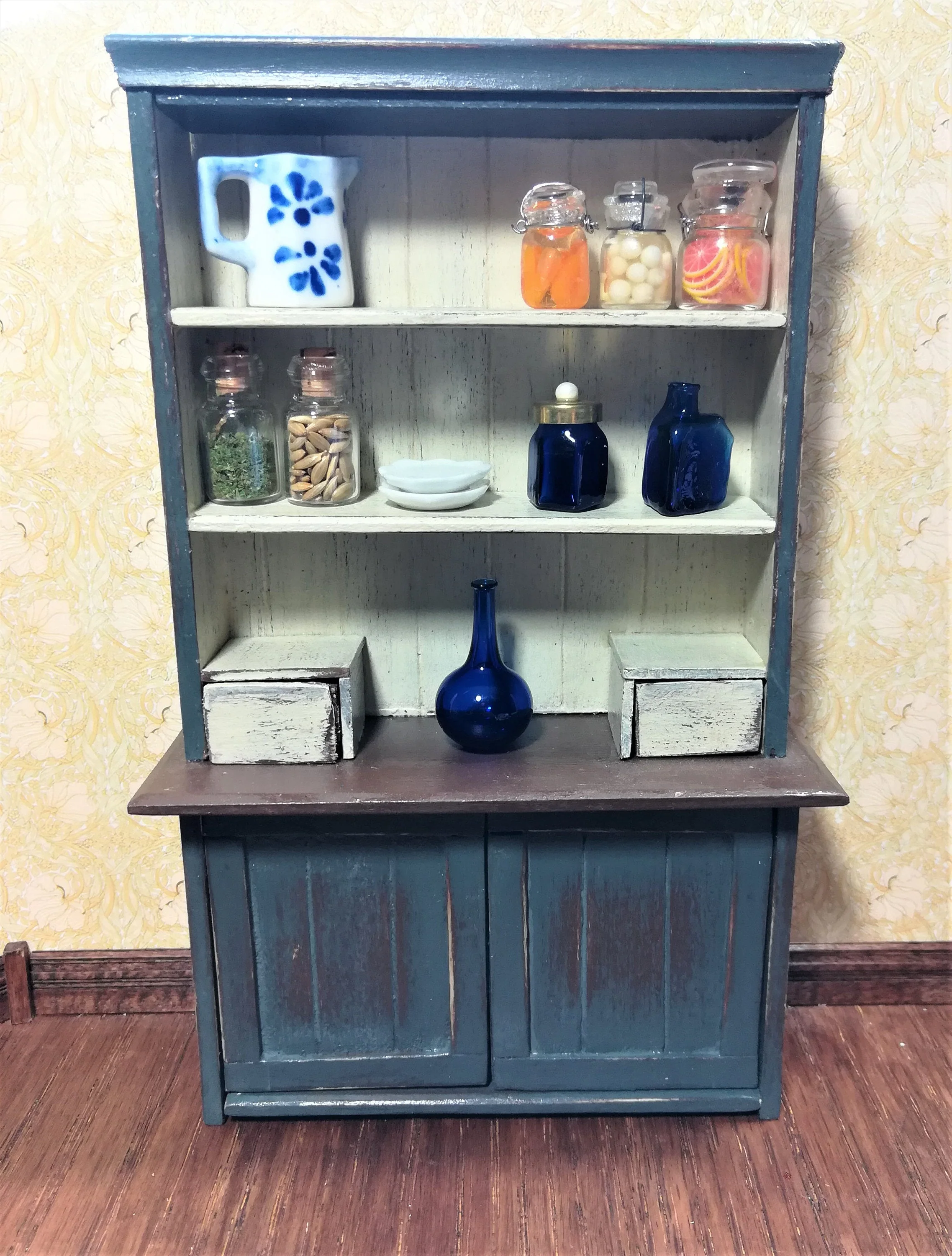Dollhouse Miniature Vase Collection Cobalt Blue Glass Bottle Set of 3 1:12 Scale - Image 2