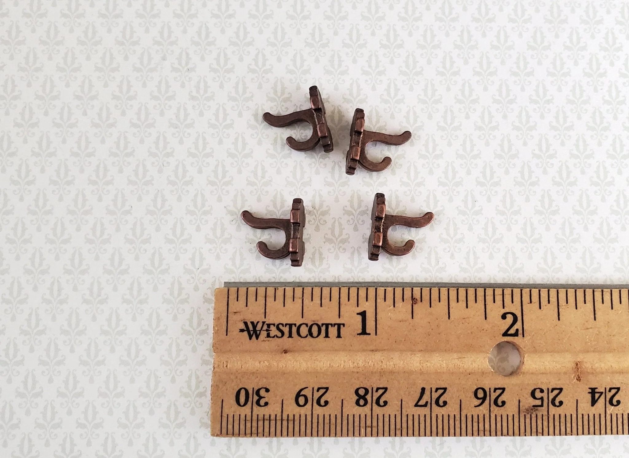 Dollhouse Miniature Wall Hooks Set of 4 Metal 1:12 Scale Bronze Finish 1/2" - Image 3