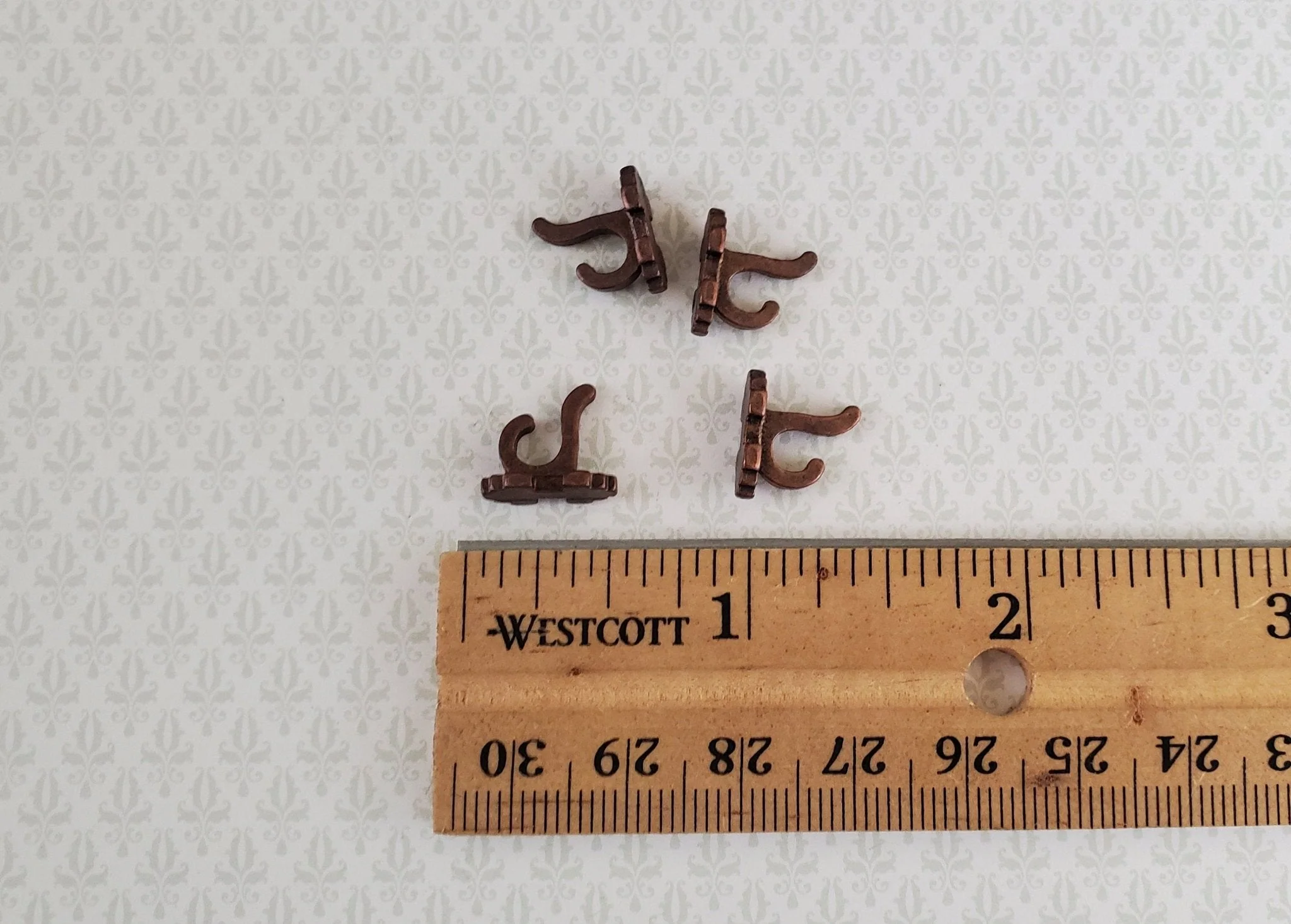 Dollhouse Miniature Wall Hooks Set of 4 Metal 1:12 Scale Bronze Finish 1/2" - Image 4