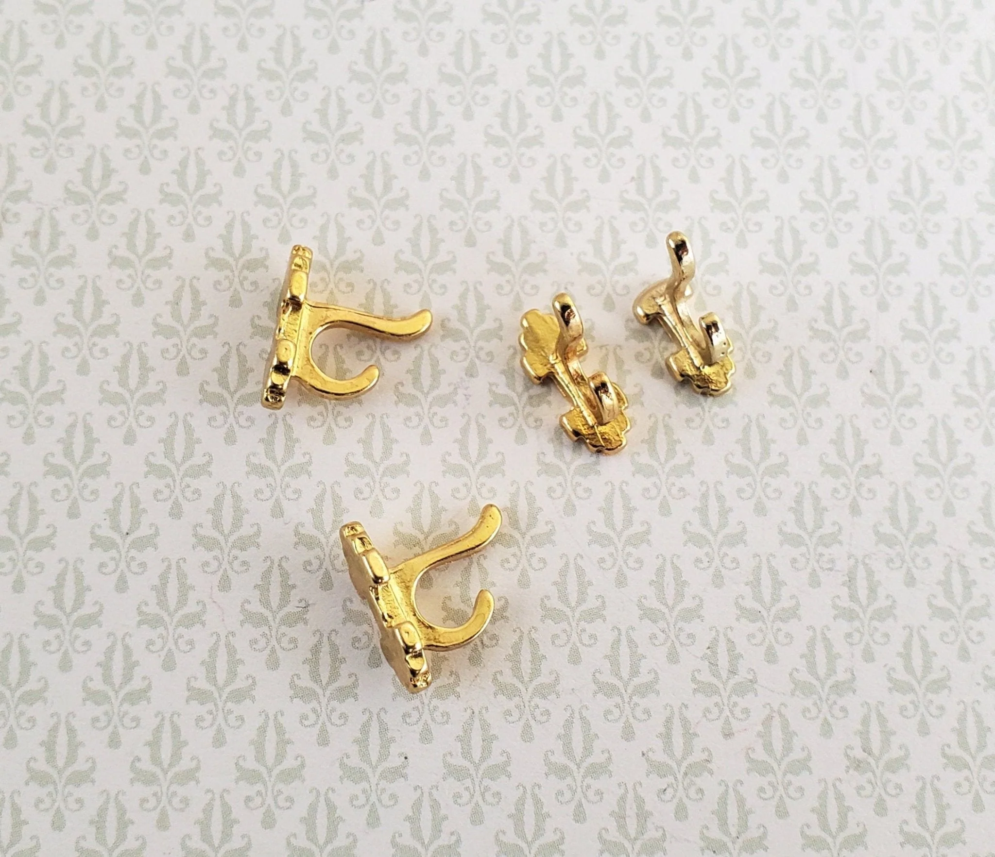 Dollhouse Miniature Wall Hooks Set of 4 Metal 1:12 Scale Gold Finish 1/2" - Image 3