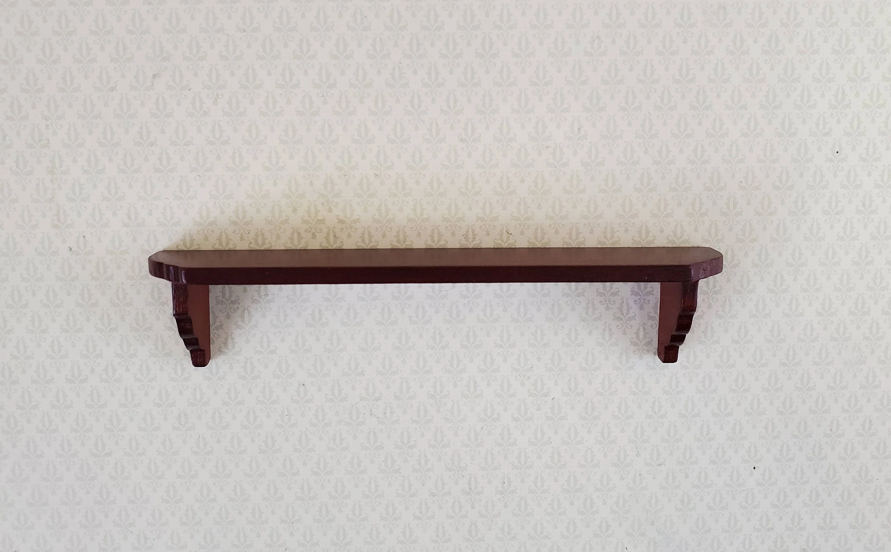 Dollhouse Miniature Wall Shelf Large Wood Mahogany Finish 1:12 Scale 4 3/8"