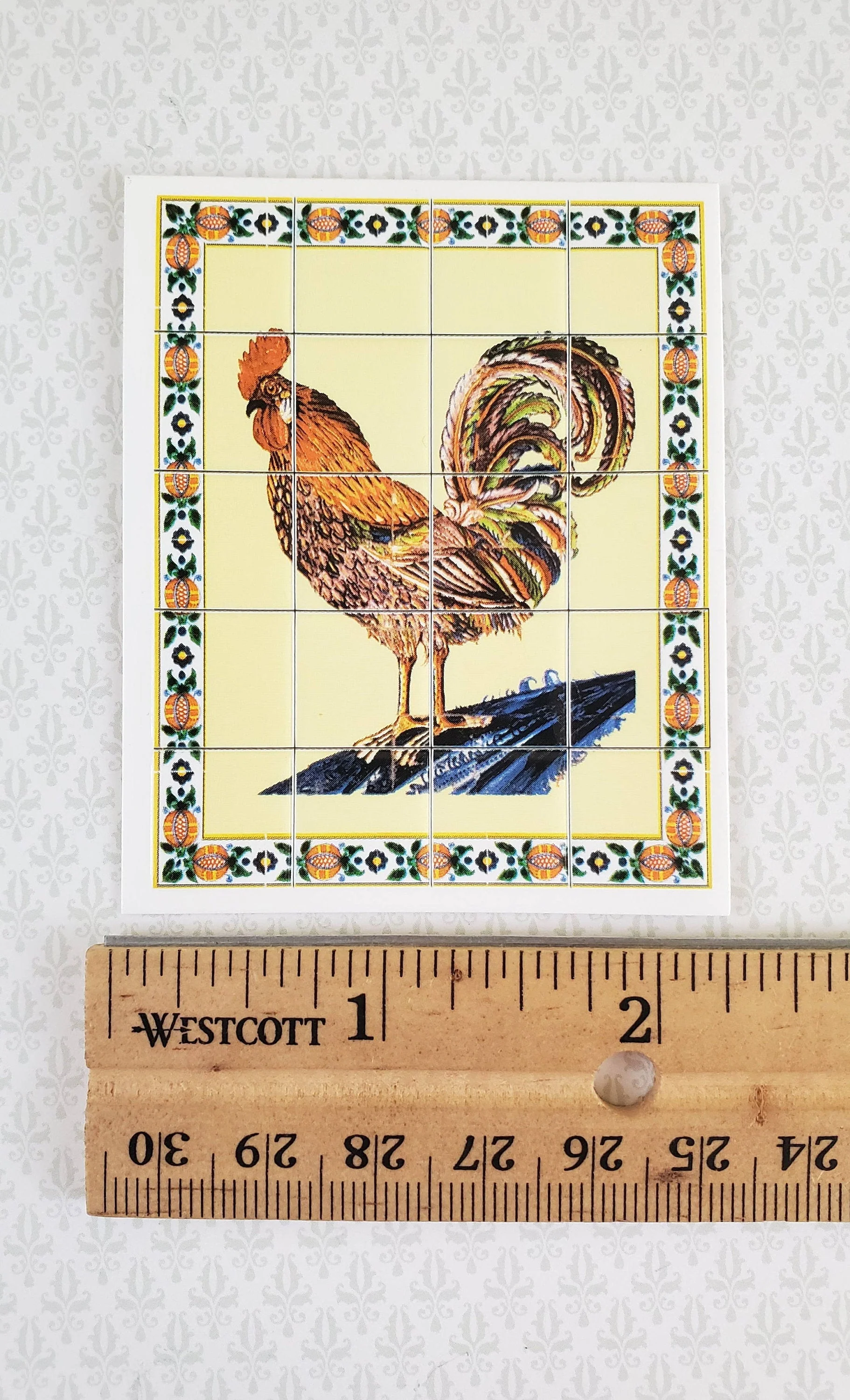 Dollhouse Miniature Wall "Tiles" Embossed Paper Kitchen Rooster 1:12 Scale by World Model - Image 3