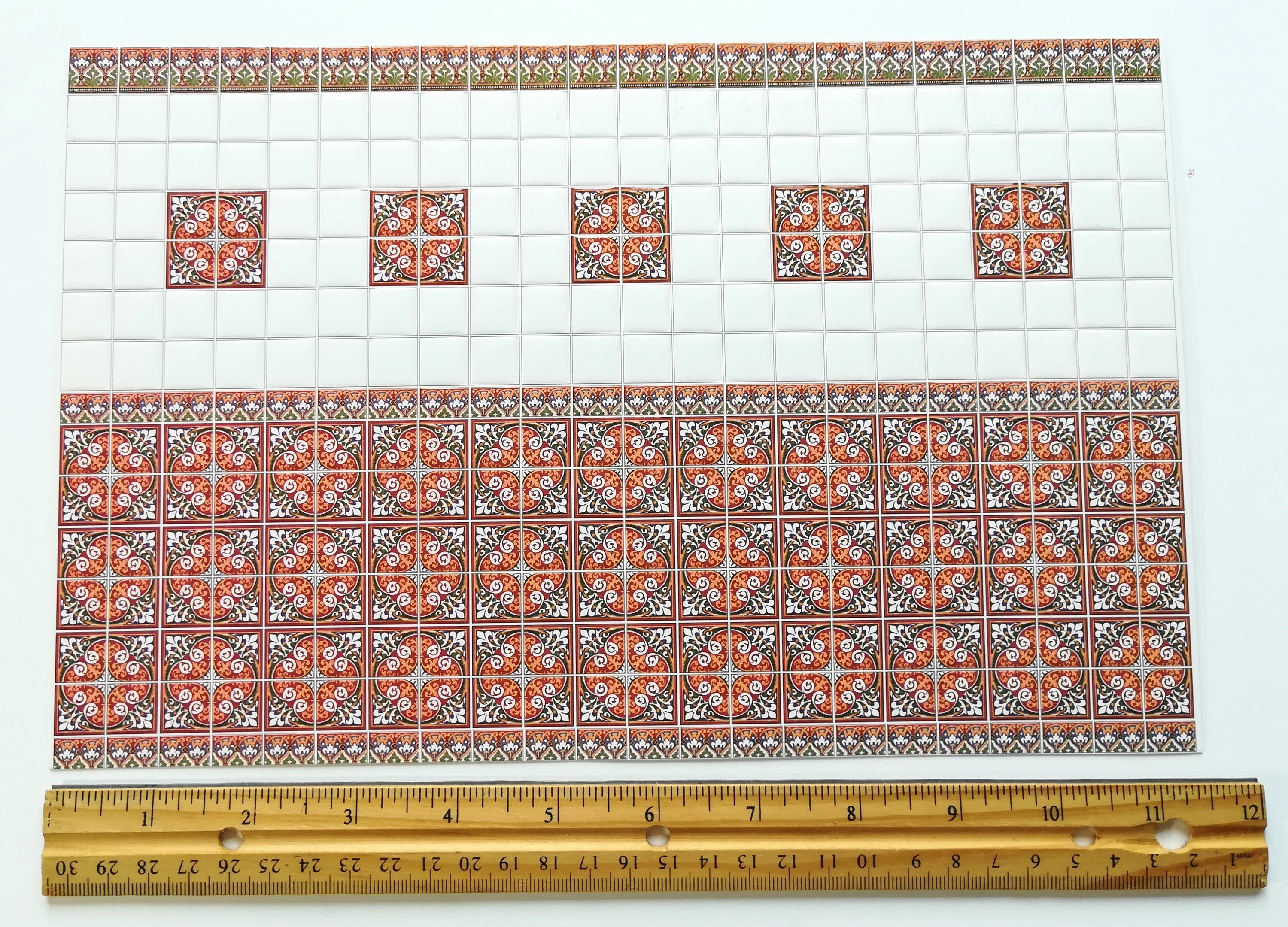 Dollhouse Miniature Wall Tiles Embossed White Maroon Green Rust 1:12 Scale World Model - Image 3