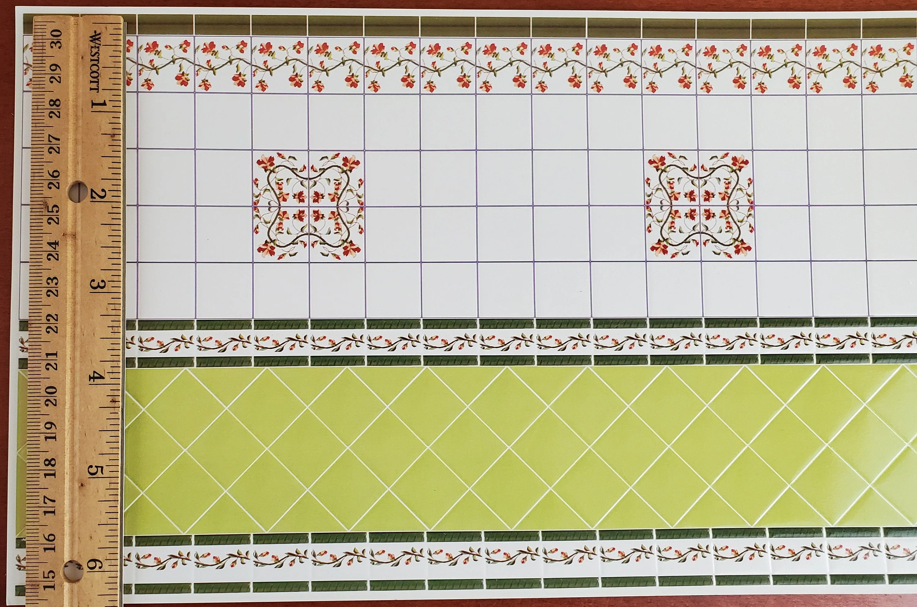 Dollhouse Wall Tiles Green White Floral Embossed 1:12 Scale Miniature by World Model - Image 4
