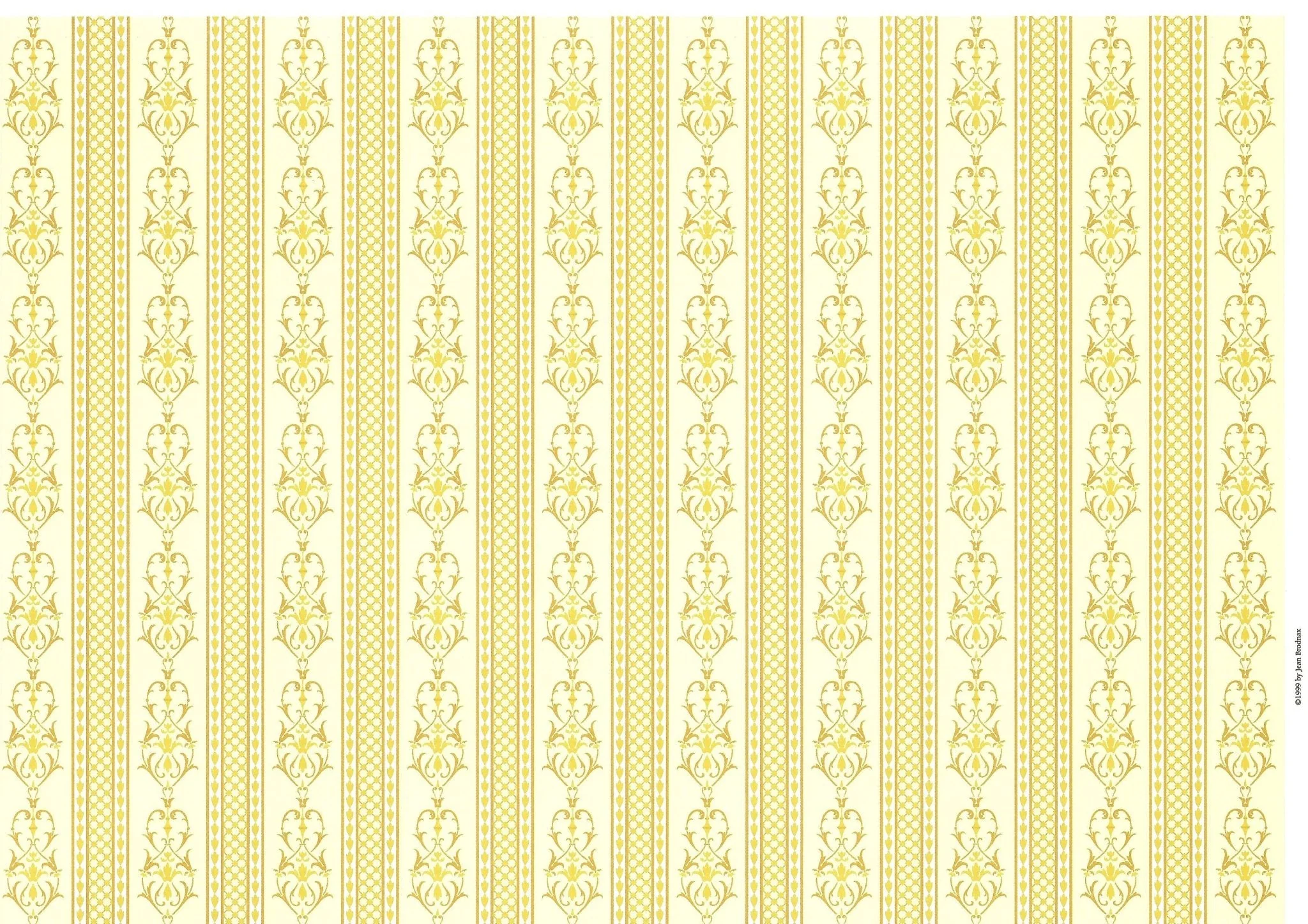 Dollhouse Miniature Wallpaper Brodnax Gold White Cream "Palais" 1:12 Scale