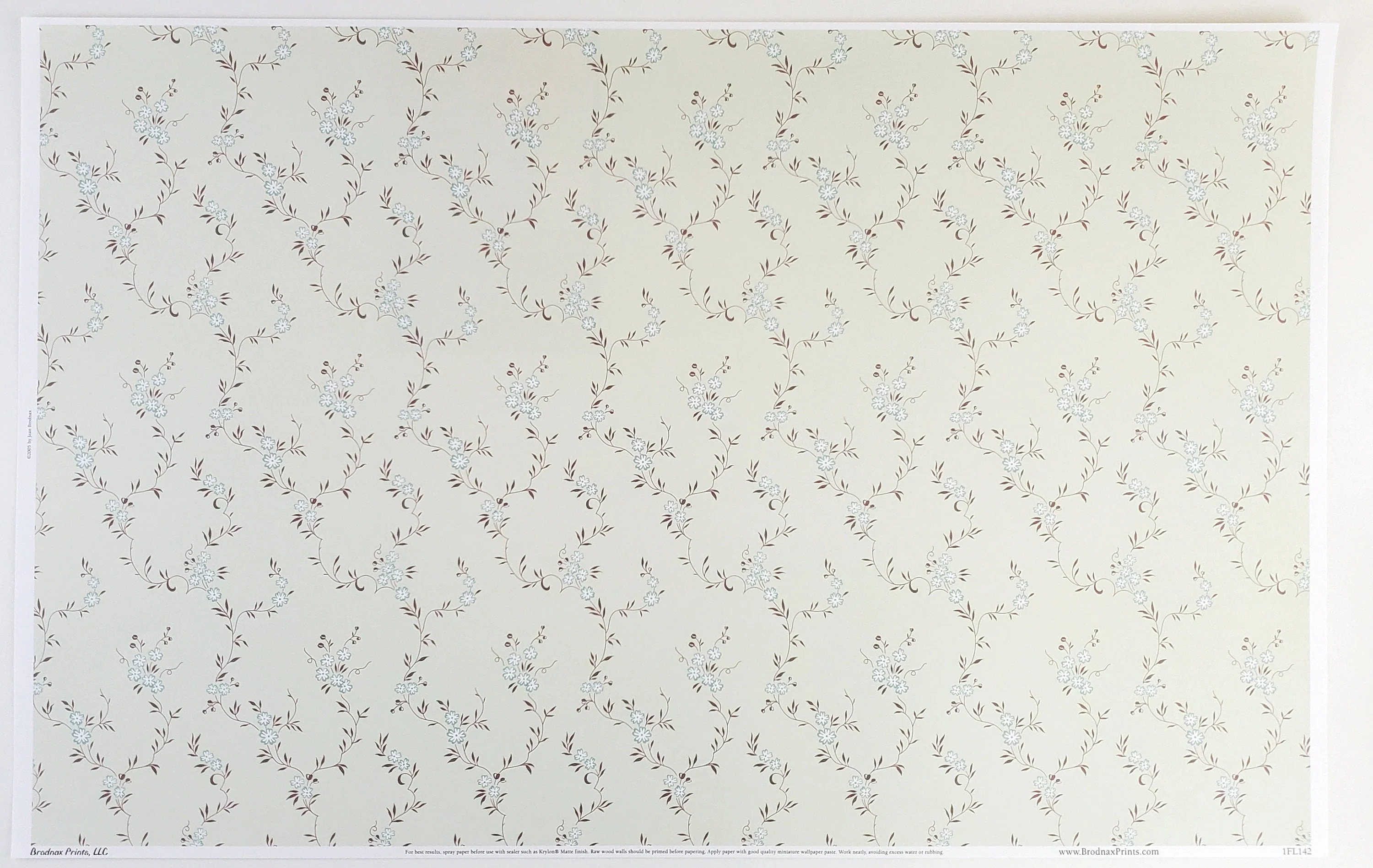 Dollhouse Miniature Wallpaper Brodnax Green Brown Floral "Empress" 1:12 Scale - Image 2
