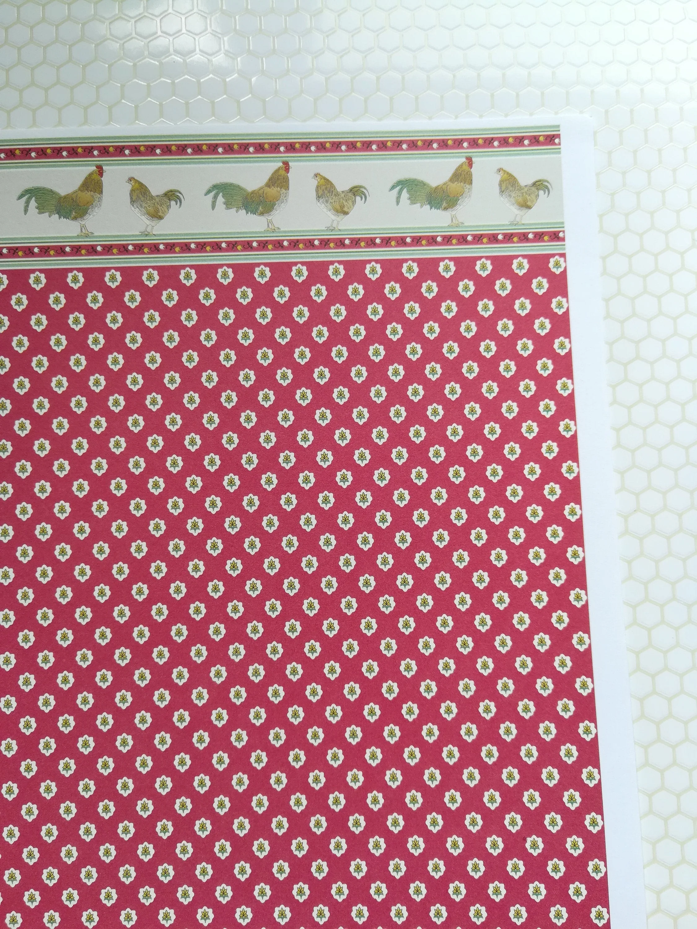 Dollhouse Miniature Wallpaper Brodnax Kitchen Red "Rooster" 1:12 Scale - Image 2