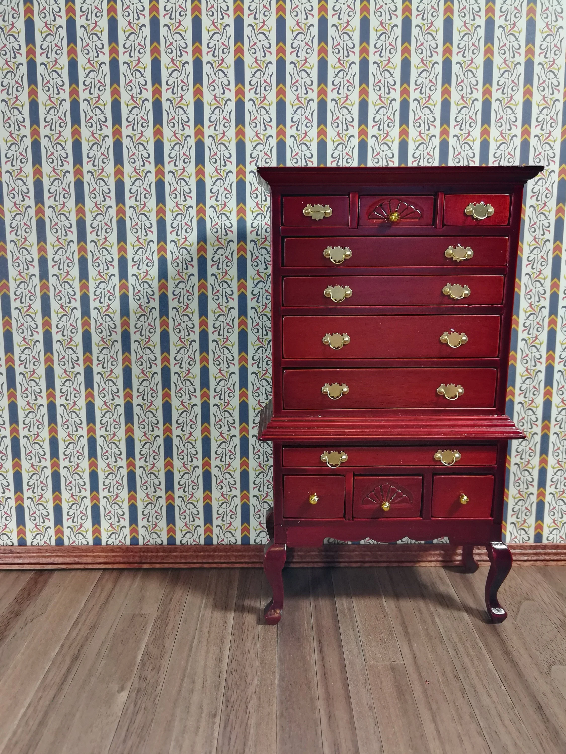 Dollhouse Miniature Wallpaper Brodnax "Renaissance" Blue Cream Gold Red 1:12 Scale - Image 4