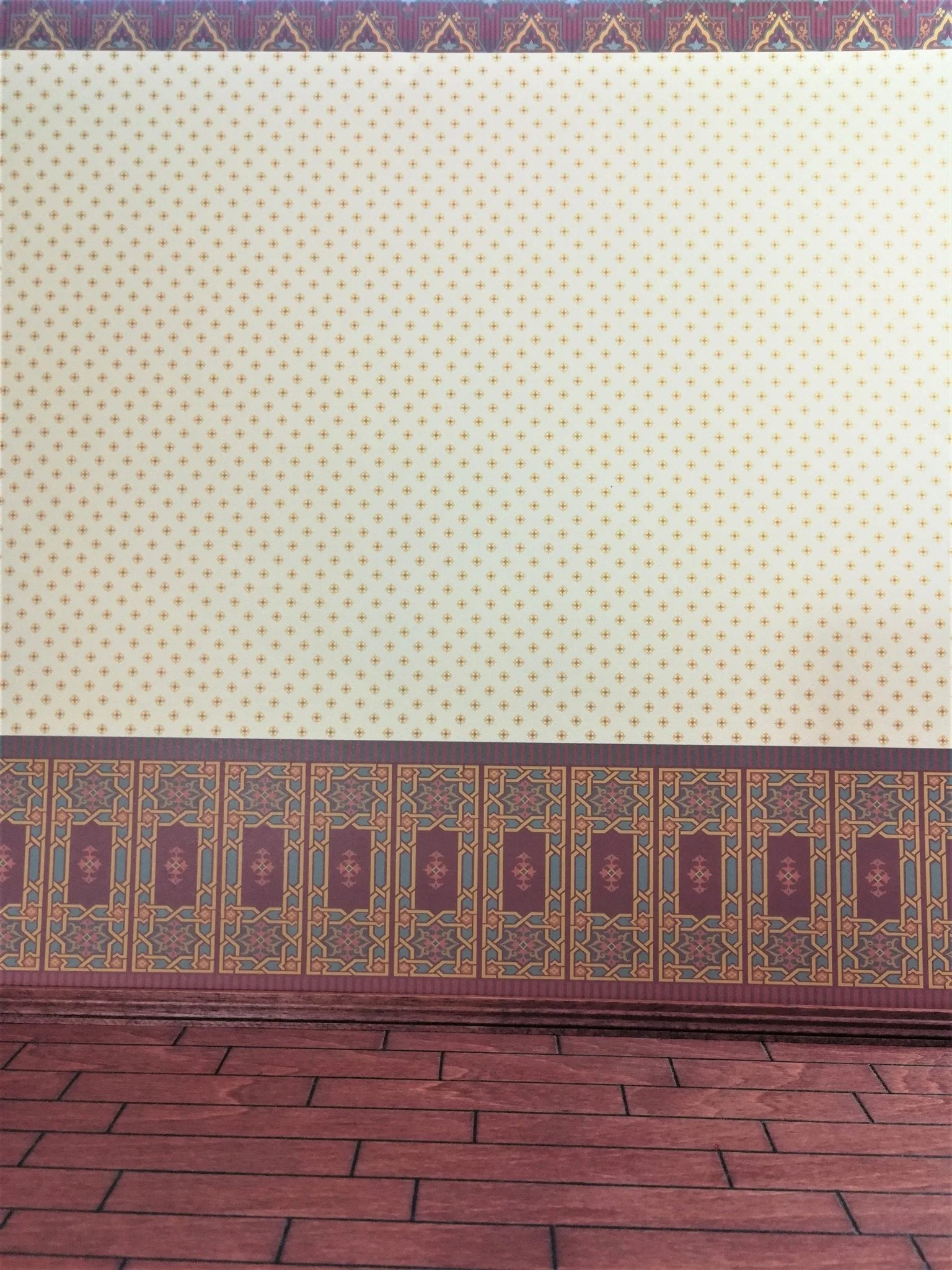 Dollhouse Miniature Wallpaper Brodnax Victorian 3 Part Maroon & Pale Yellow "Tripartite" 1:12 Scale