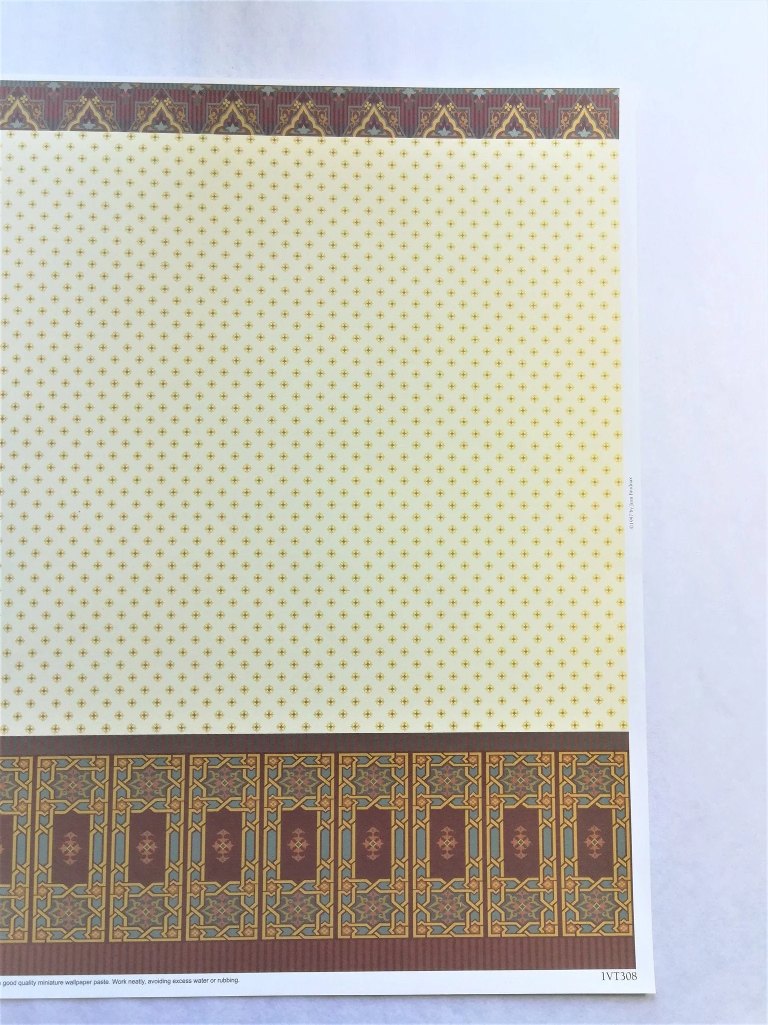 Dollhouse Miniature Wallpaper Brodnax Victorian 3 Part Maroon & Pale Yellow "Tripartite" 1:12 Scale - Image 2