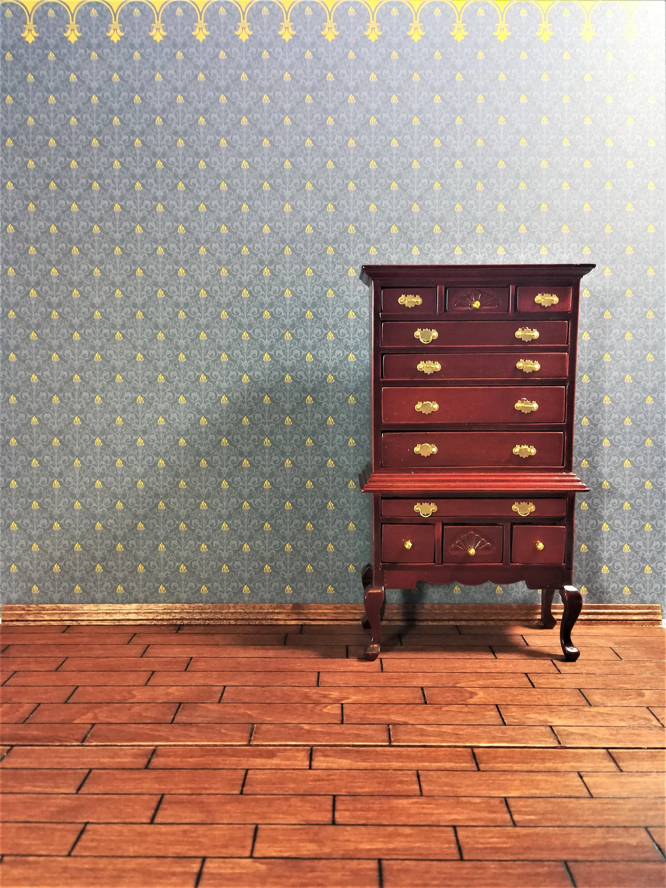 Dollhouse Miniature Wallpaper Brodnax Victorian Blue & Gold "Flambeau" 1:12 Scale - Image 3