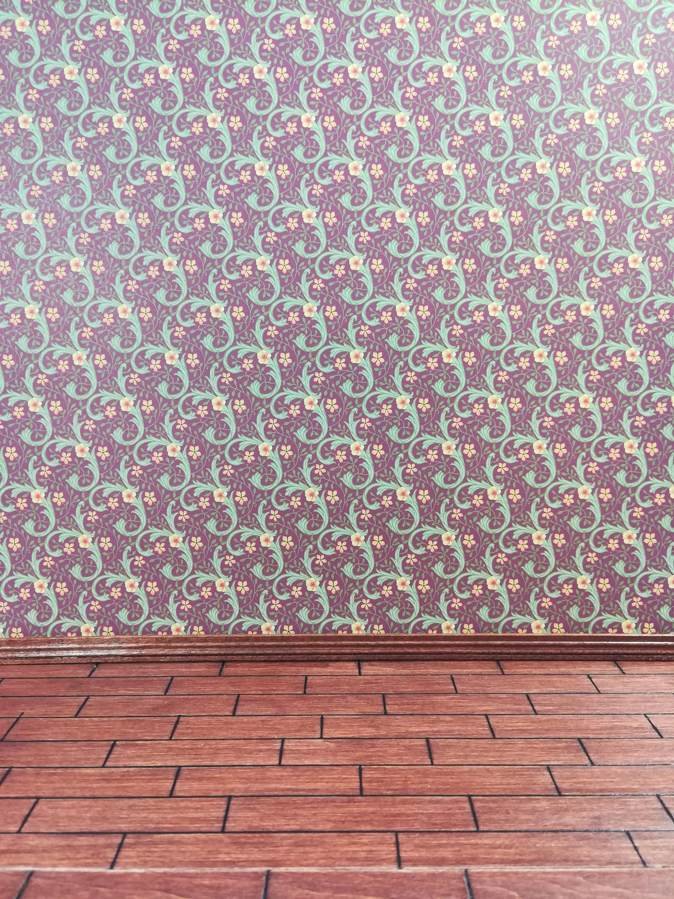ollhouse Wallpaper Ravenhurtst Brodnax Victorian Maroon and Green 1:12 Scale - Image 2