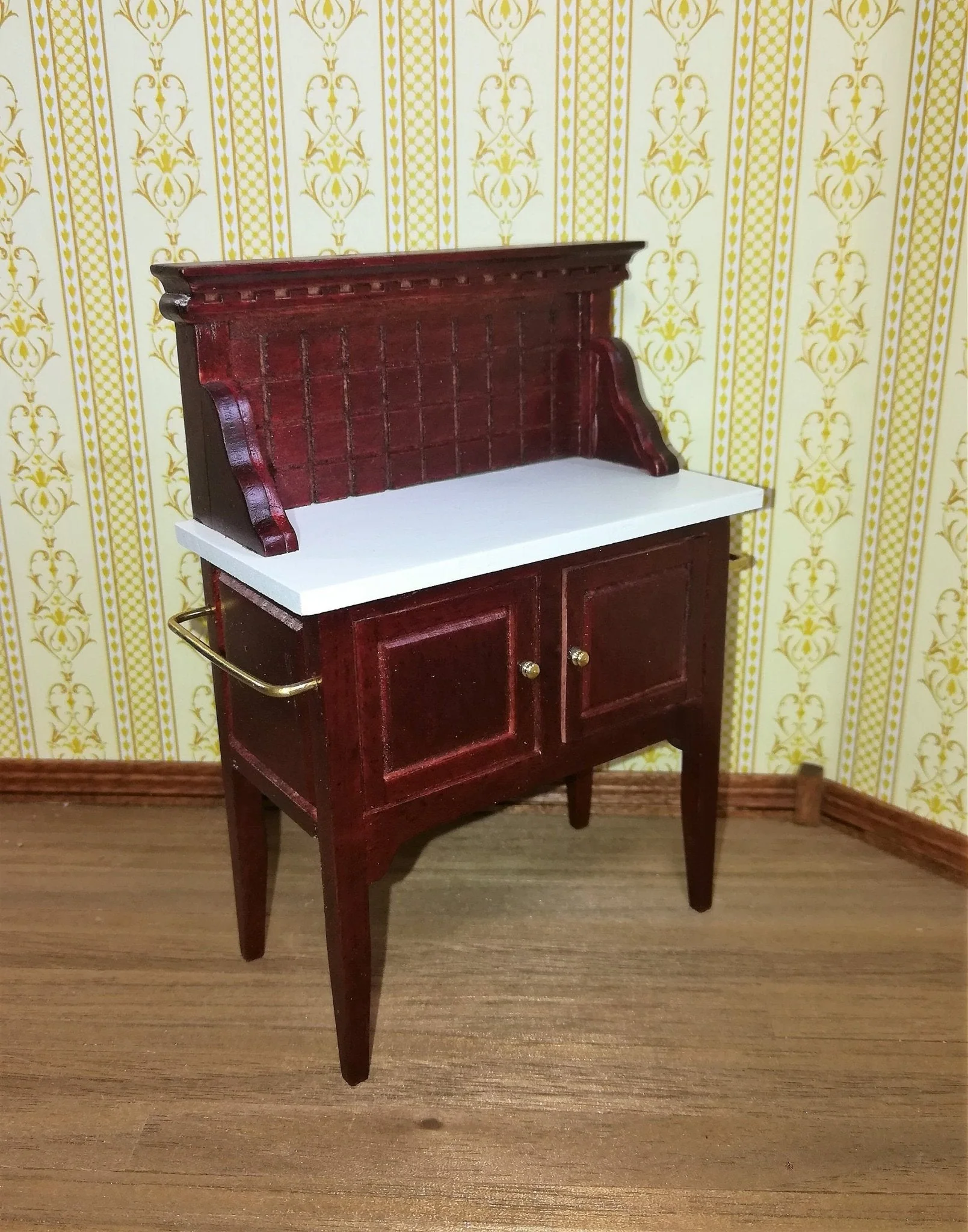 Dollhouse Miniature Wash Stand or Side Board Mahogany Finish 1:12 Scale - Image 2
