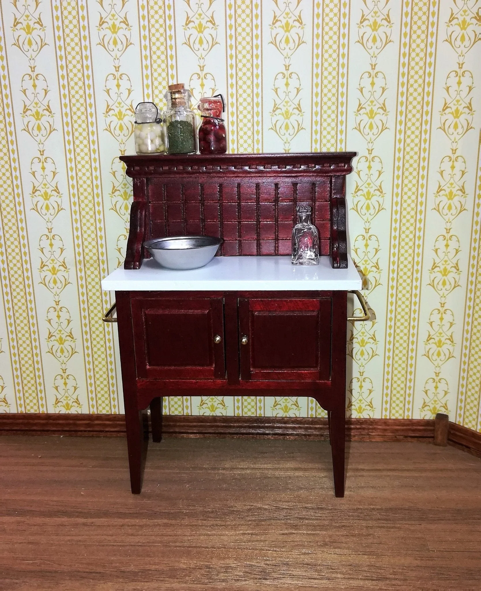 Dollhouse Miniature Wash Stand or Side Board Mahogany Finish 1:12 Scale - Image 3