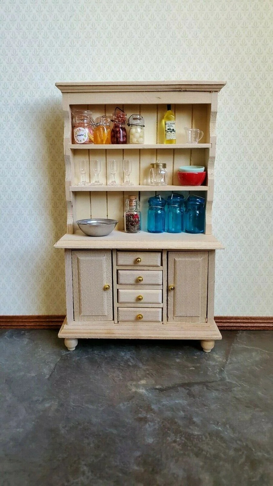 Dollhouse Miniature Welsh Cabinet Kitchen Hutch 1:12 Scale Wood Furniture - Image 4