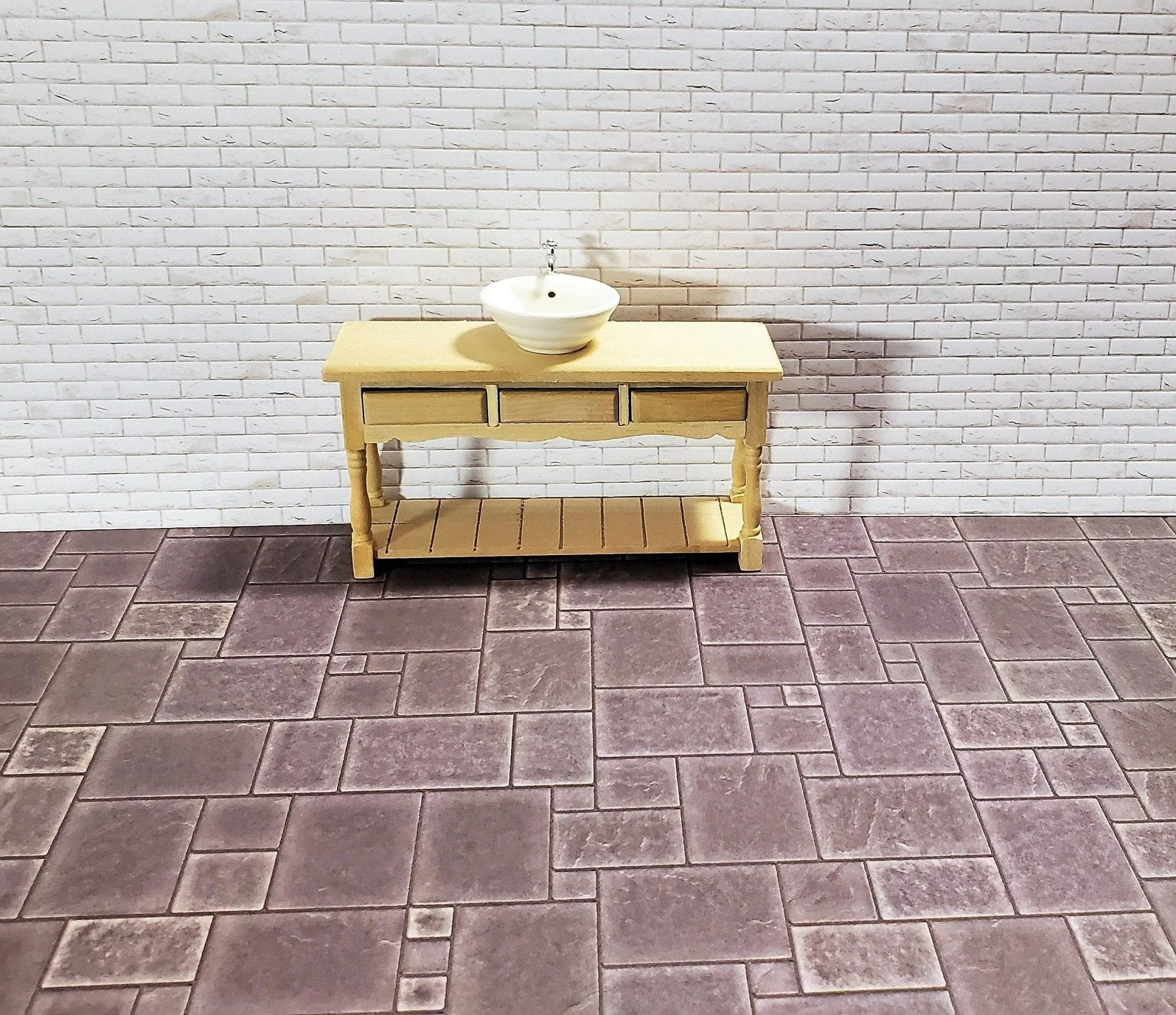 Dollhouse White Brick Weathered Aged Embossed Card 1:12 Scale Wallpaper - Image 3