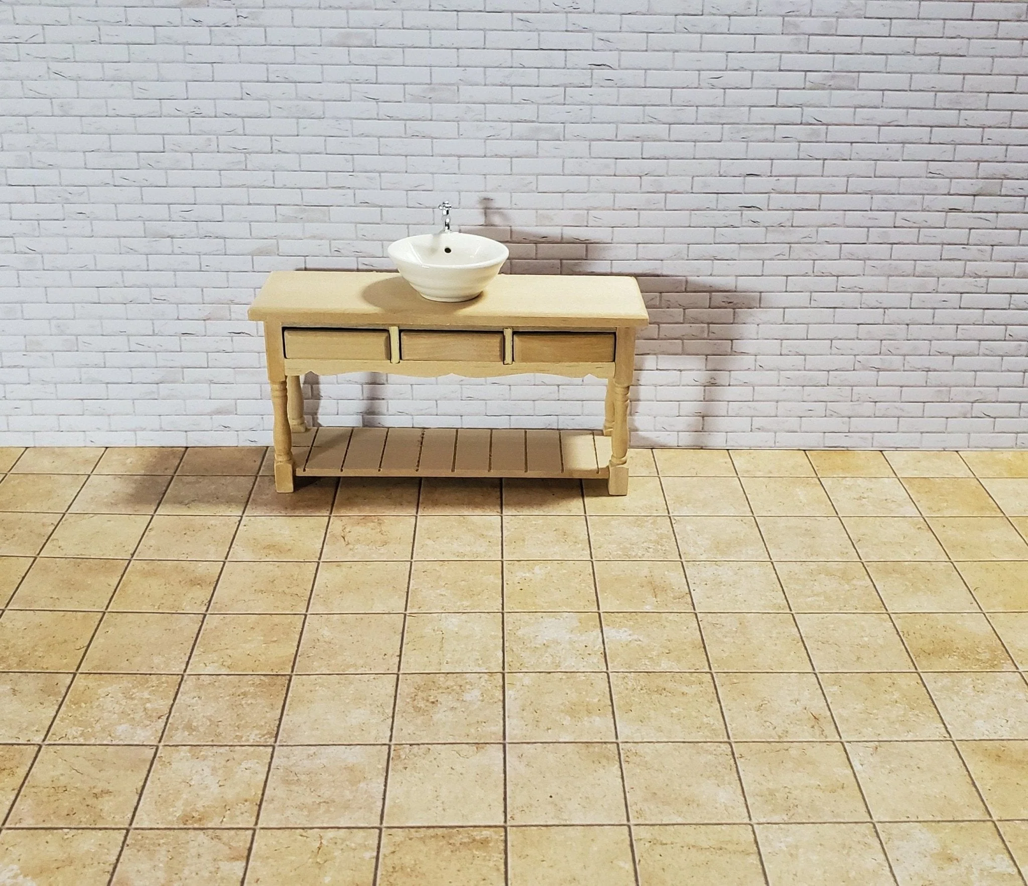 Dollhouse White Brick Weathered Aged Embossed Card 1:12 Scale Wallpaper - Image 4