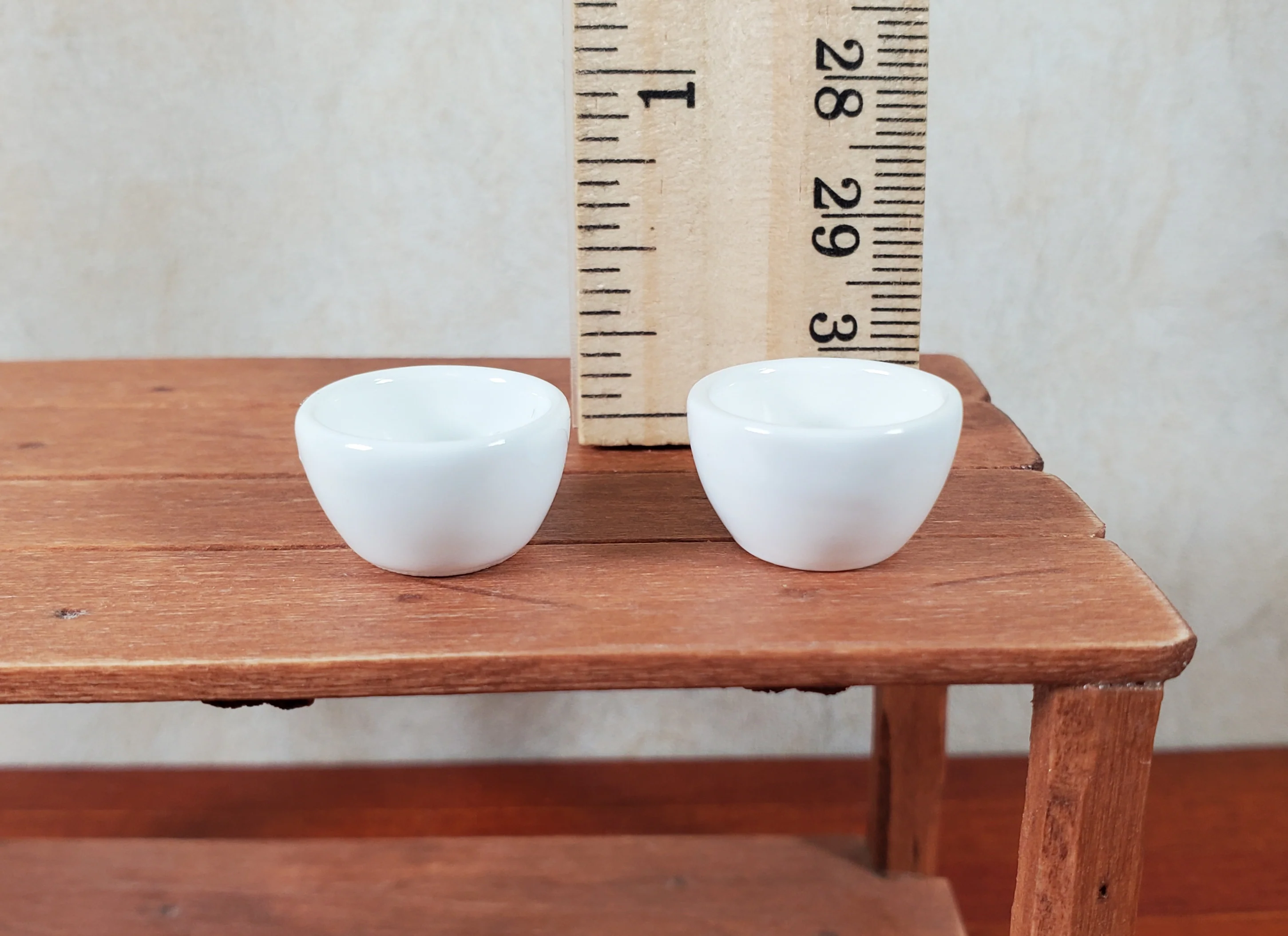 Dollhouse Miniature White Ceramic Bowls Set of 2 1:12 Scale Miniature - Image 3