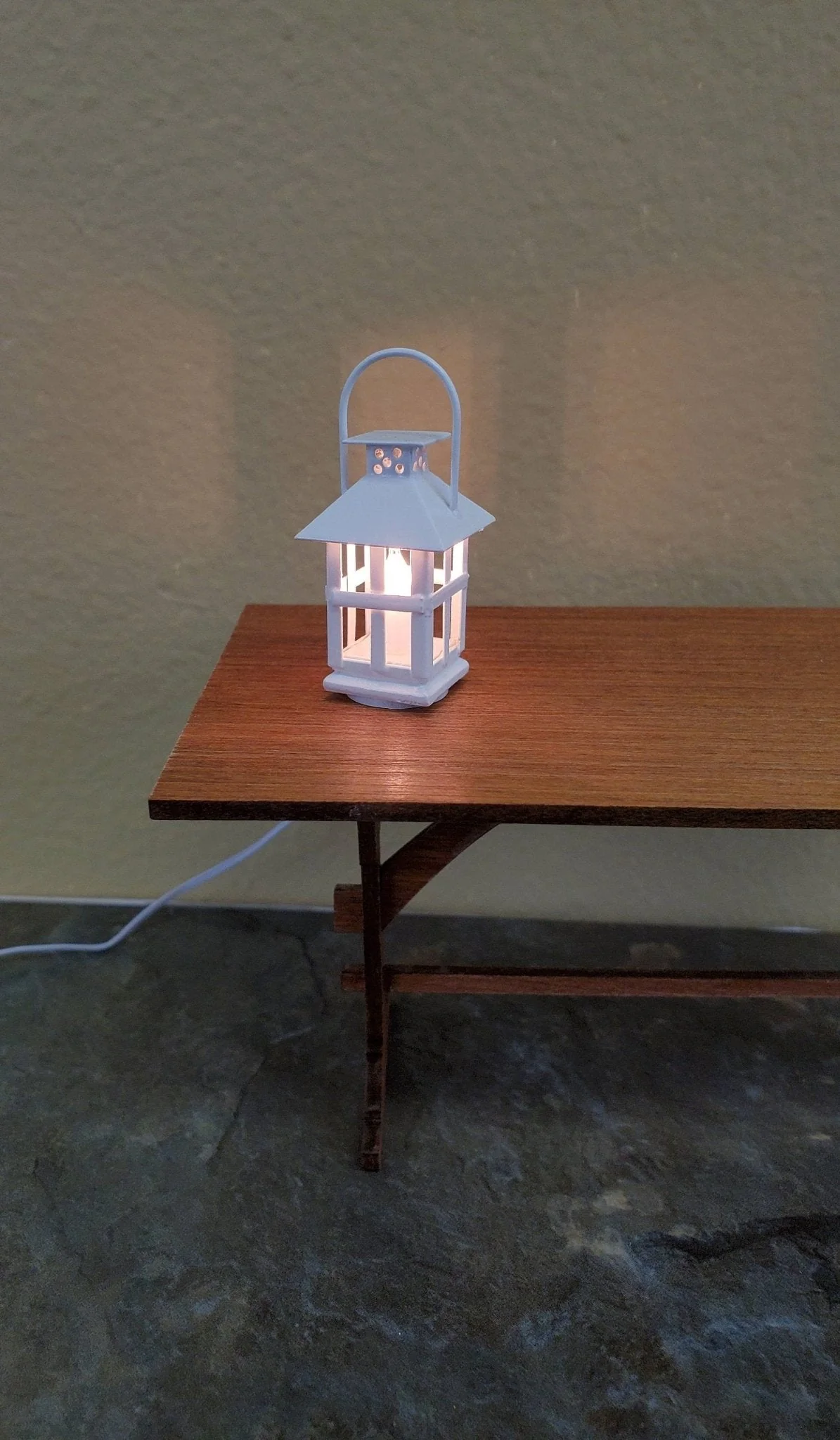 Dollhouse Miniature White Lantern Light Candle 12 Volt with Plug 1:12 Scale Lighting