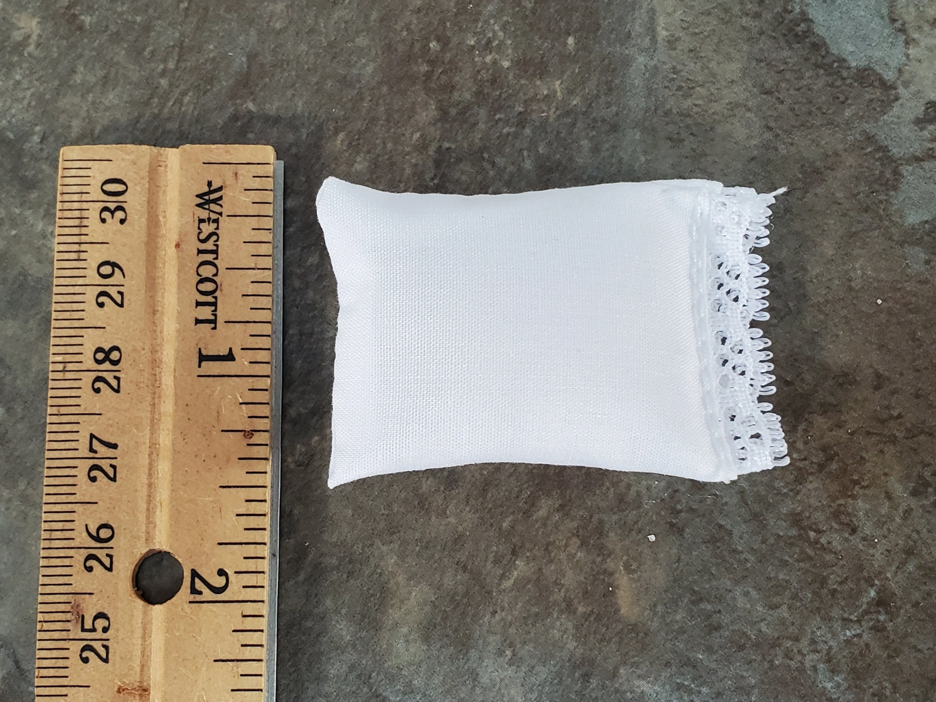 Dollhouse Miniature White Pillow with Lace for Bedroom 1:12 Scale 2" - Image 3