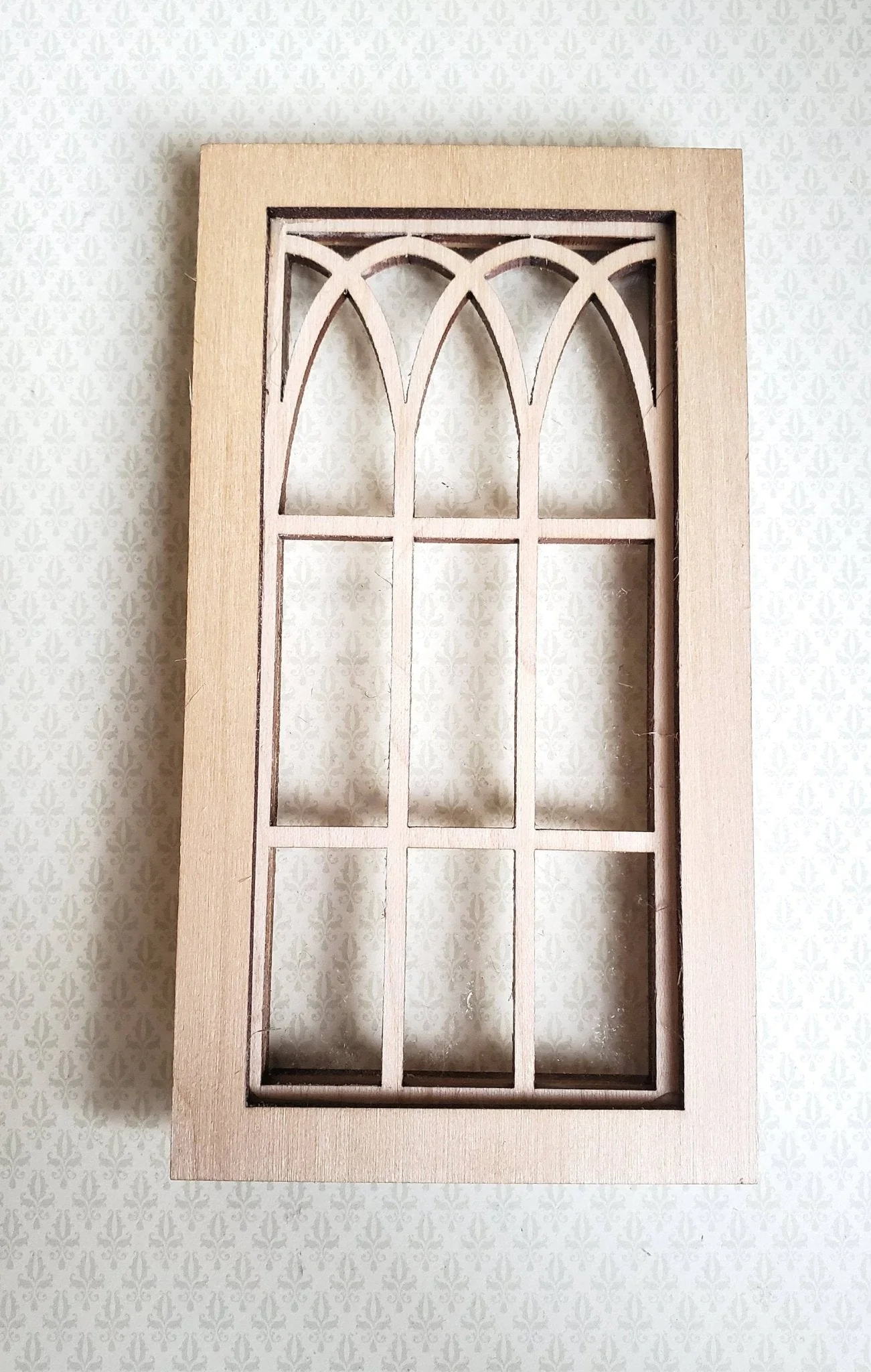 Dollhouse Miniature Window Tudor Gothic Arch Style Wood 1:12 Scale