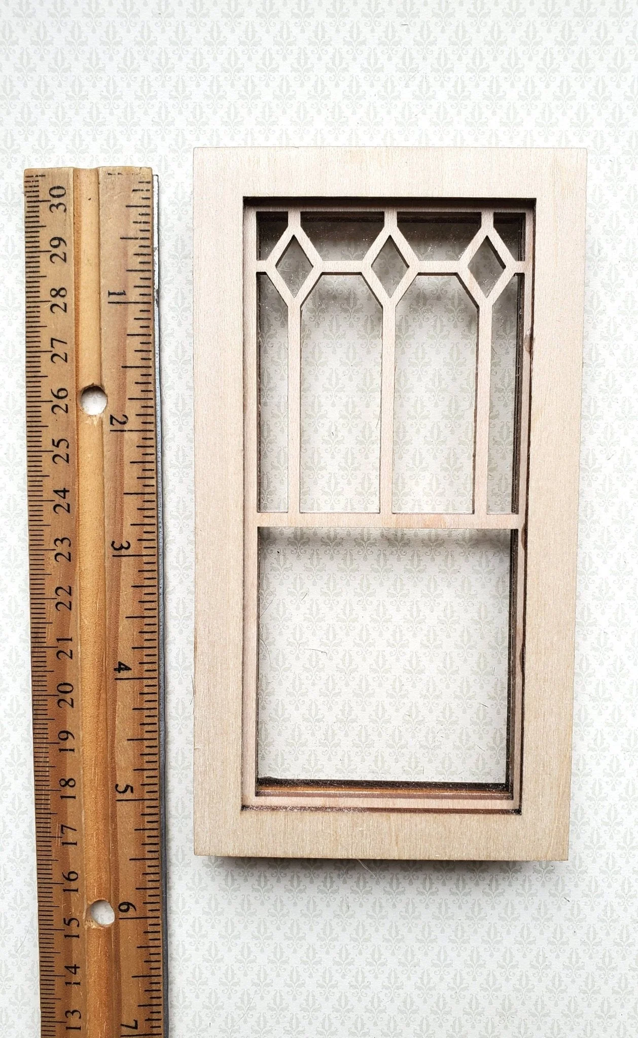 Dollhouse Miniature Window Victorian Style Small Diamonds Wood 1:12 Scale - Image 2